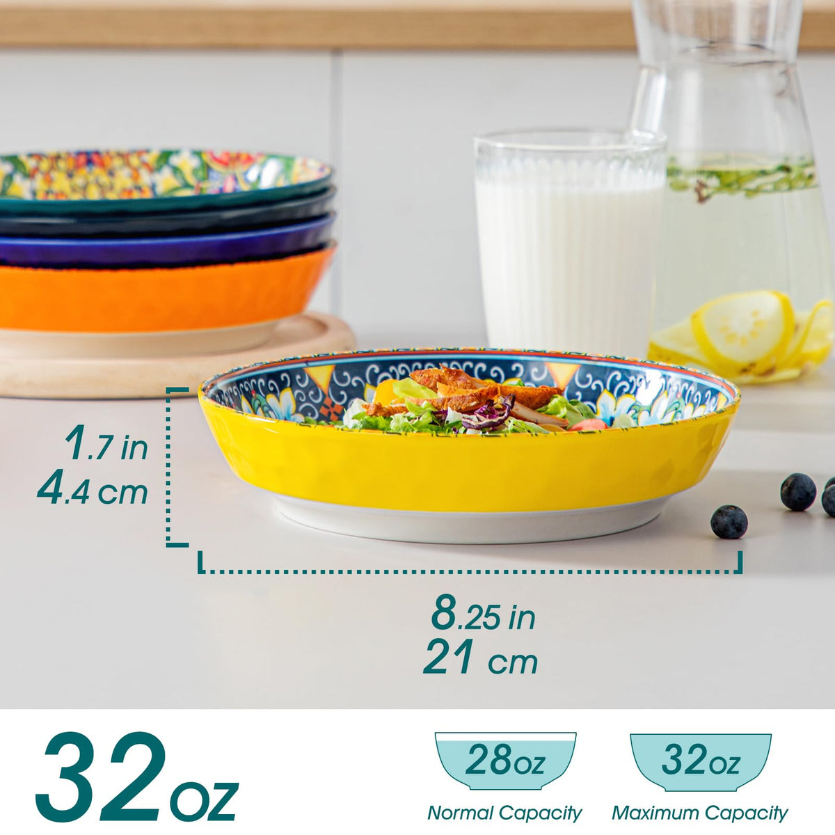 vancasso 32 Oz Pasta Bowls Set of 6, Ceramic Bohemian Soup Salad Bowls
