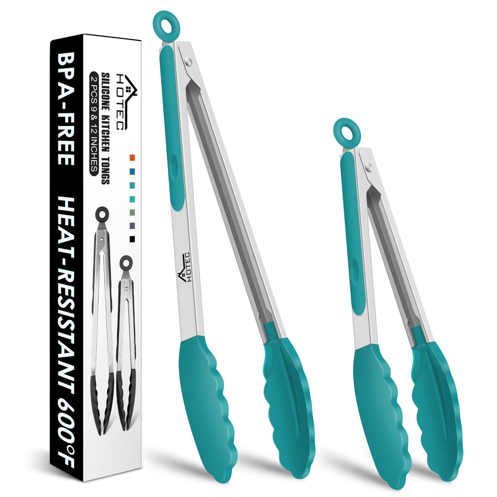 HOTEC Stainless Steel Kitchen Tongs with Silicone Tips, Set of 3-7",9" &12"