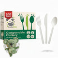 100% Compostable Forks Spoons Knives Cutlery 400 Count 7Inch Heat Resistant Eco Friendly Disposable Cutlery Biodegradable Silverware Alternative to Plastic Compostable Utensils Bulk In Convenient Tray
