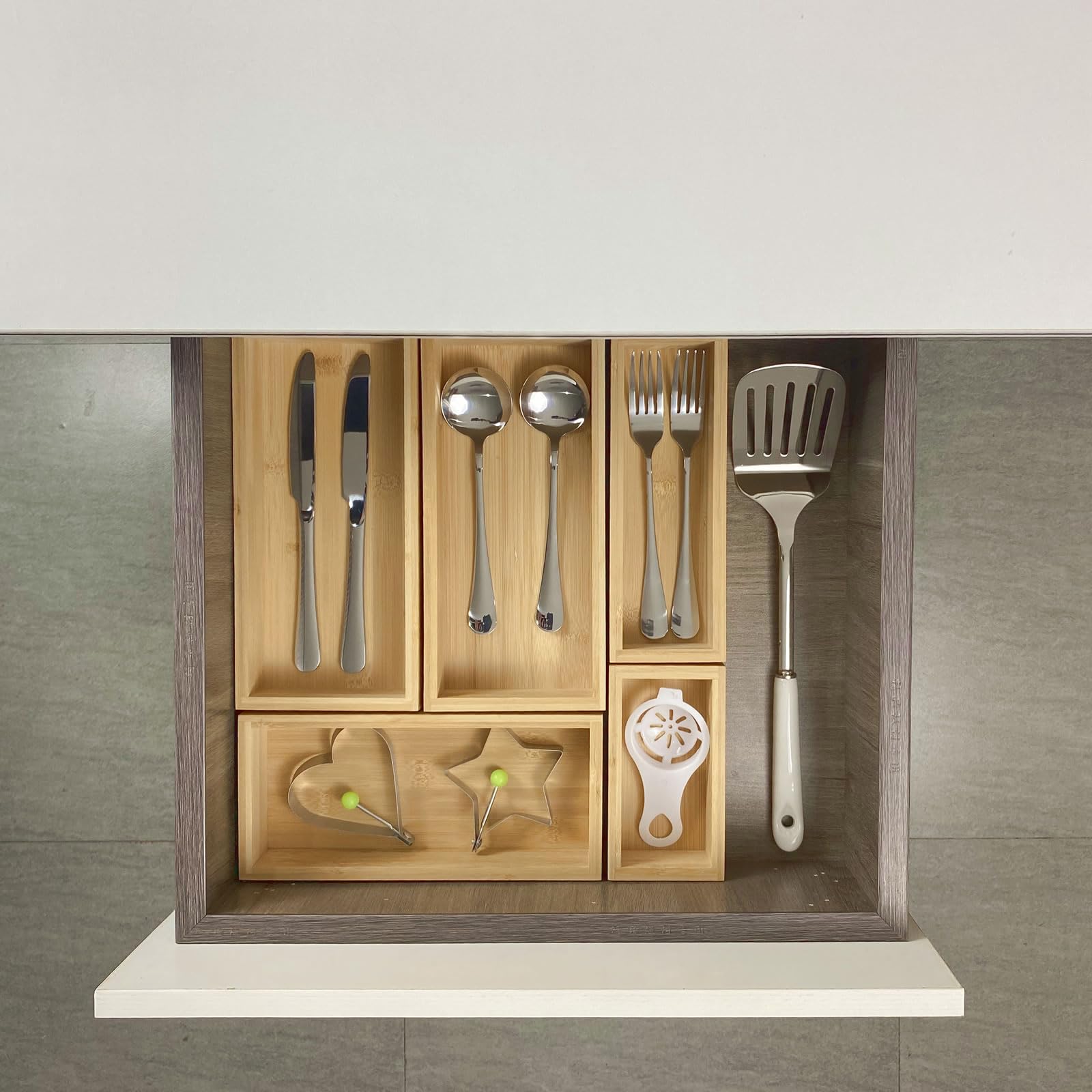 Teicui bamboo drawer organizer Set,expandable drawer dividers,wooden storage organizers,drawer organizers for kitchen, bathroom,flatware,Tea Bag Organizer (1 X 5PCS Natural)