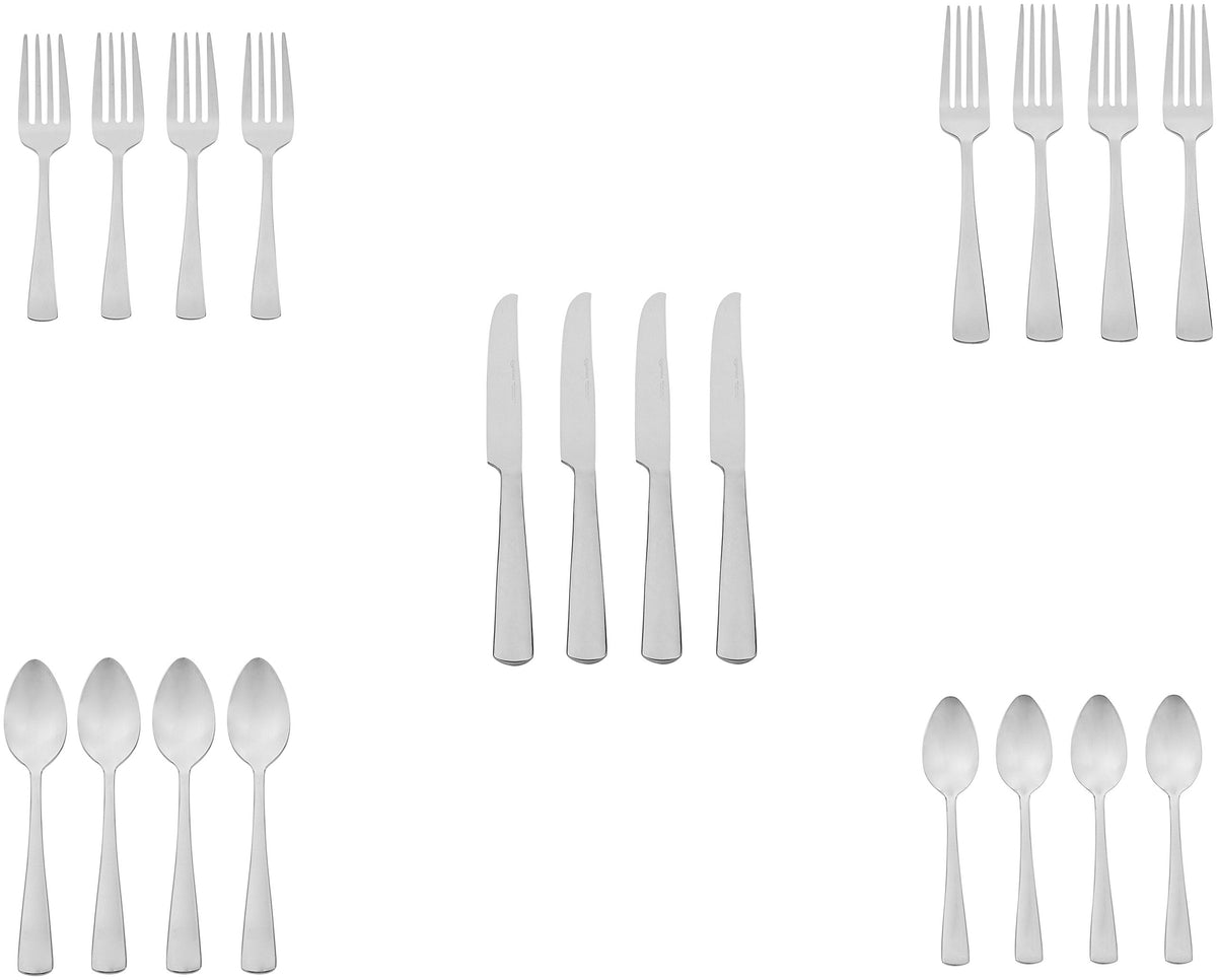 Amazon Basics 20-Piece Stainless Steel Flatware Set with Square Edge, Dishwasher Safe, Simple Design, Service for 4, Silver