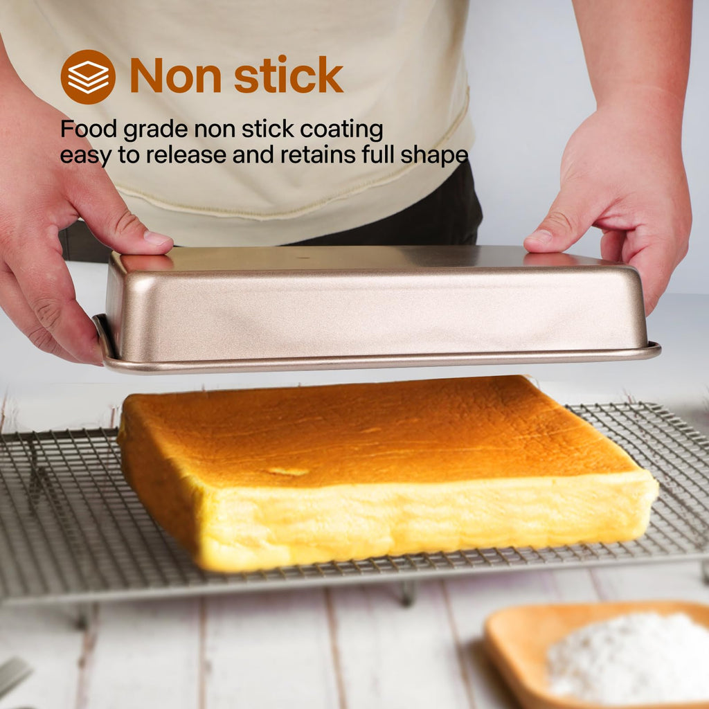 Barlket Rectangle Cake Pan, 9x11 Baking Pan Nonstick, Golden, Easy Release