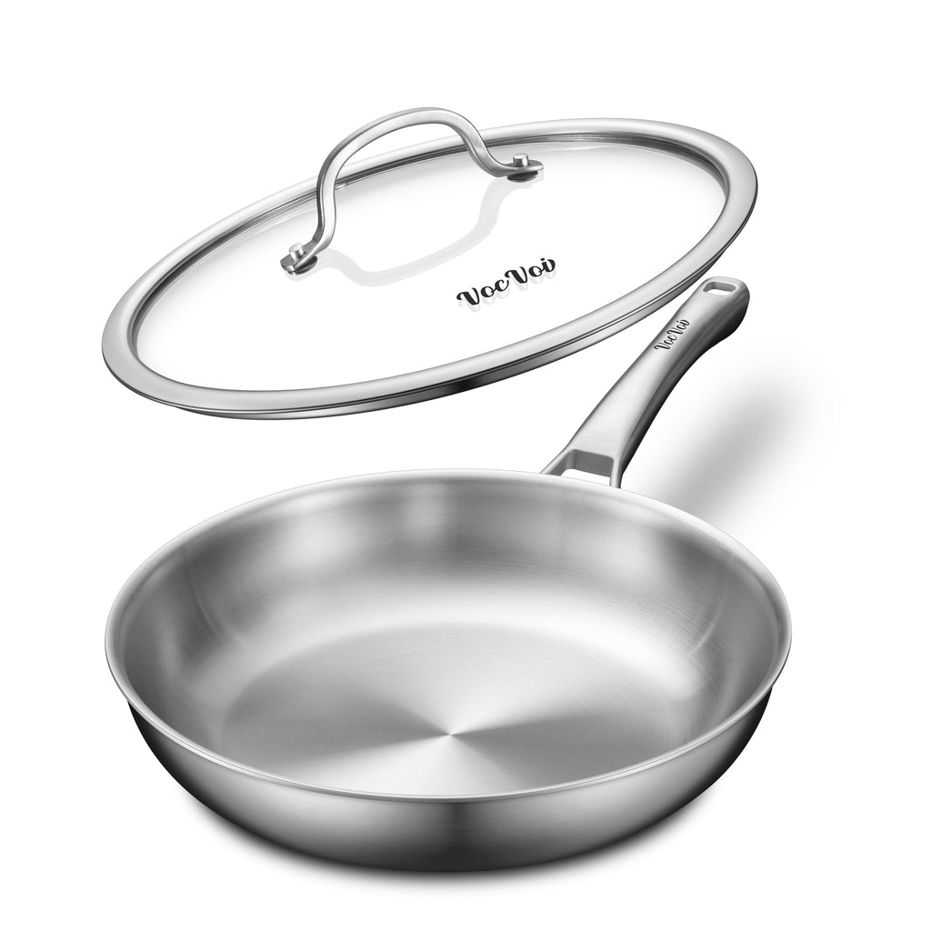 VocVoi Stainless Steel Pan, 12 Inch with Lid Stainless Steel Frying Pan