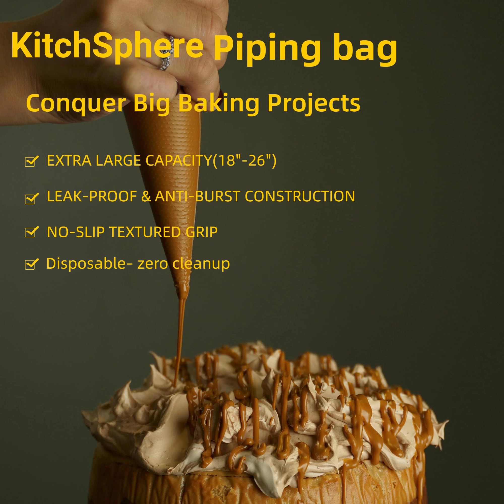 Kitchsphere XL 21 Inch Extra Large Piping Bags,100 Pack Disposable Pastry Bags,Thick Anti-Burst Icing Piping Pastry Bags For Frosting Decorating Cake Cupcake Cookie (XL 21 Inch-100 Pack)