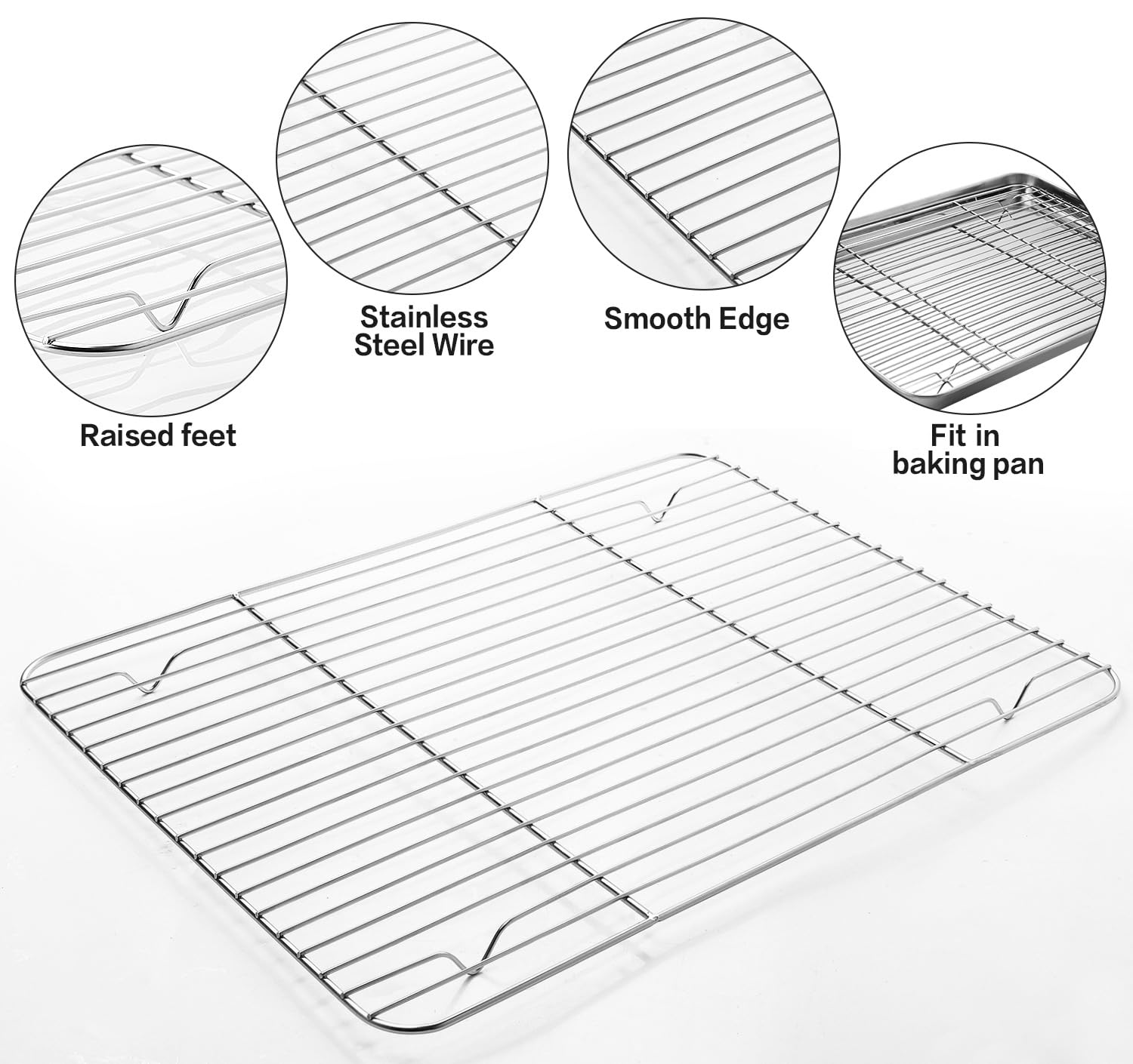MCIRCO 6 Piece Stainless Steel Baking Sheet with Rack with Silicone Baking Mat Set (2 Pans + 2 Racks + 2 Mats), 17.3 x 13 x 1 Inch Cookie Sheet with Cooling Rack, Easy Clean