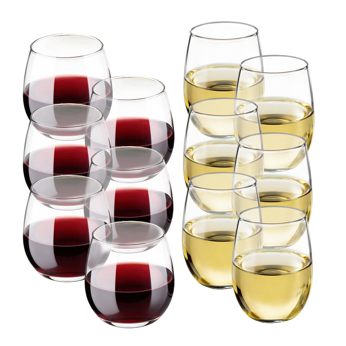 Libbey Stemless Wine Glasses Set of 12, Dishwasher Safe Red and White Wine Glass Set, Clear Drinking Glasses Set of 12 for Cocktails, Water, and More