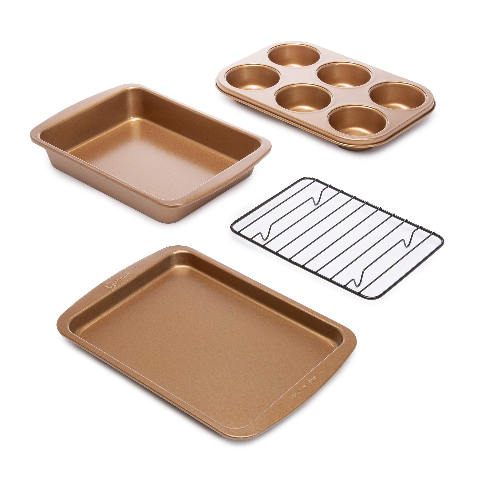 Ecolution Non-Stick Toaster Oven Bakeware Set, 4 Piece, Carbon Steel, Easy to Clean and Perfect for Single Servings, Copper