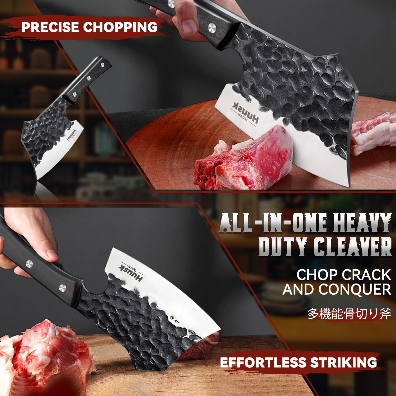 Huusk Meat Cleaver Knife Heavy Duty Bone Chopper, Hand Forged Kitchen Axe
