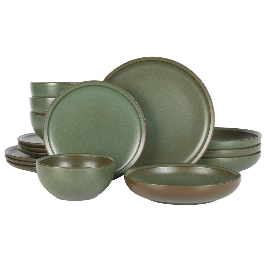Gibson Elite Rhinebeck 16-Piece Double Bowl Dinnerware Set, Service for 4 – White and Black Stoneware Plates and Bowls