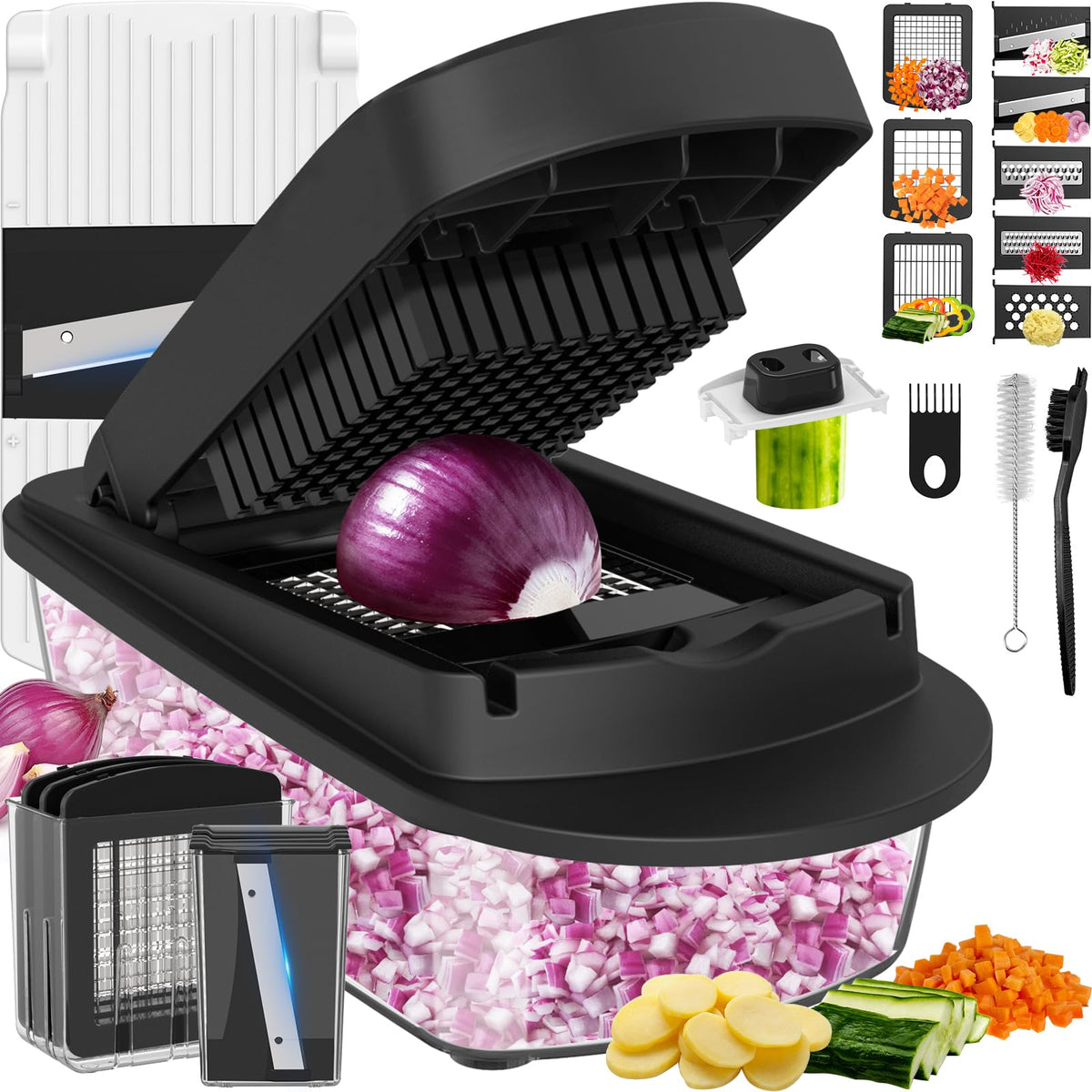 8-Blade Cook Tool & Gadget Sets, Egg Slicer Chopper Grater Set, Black