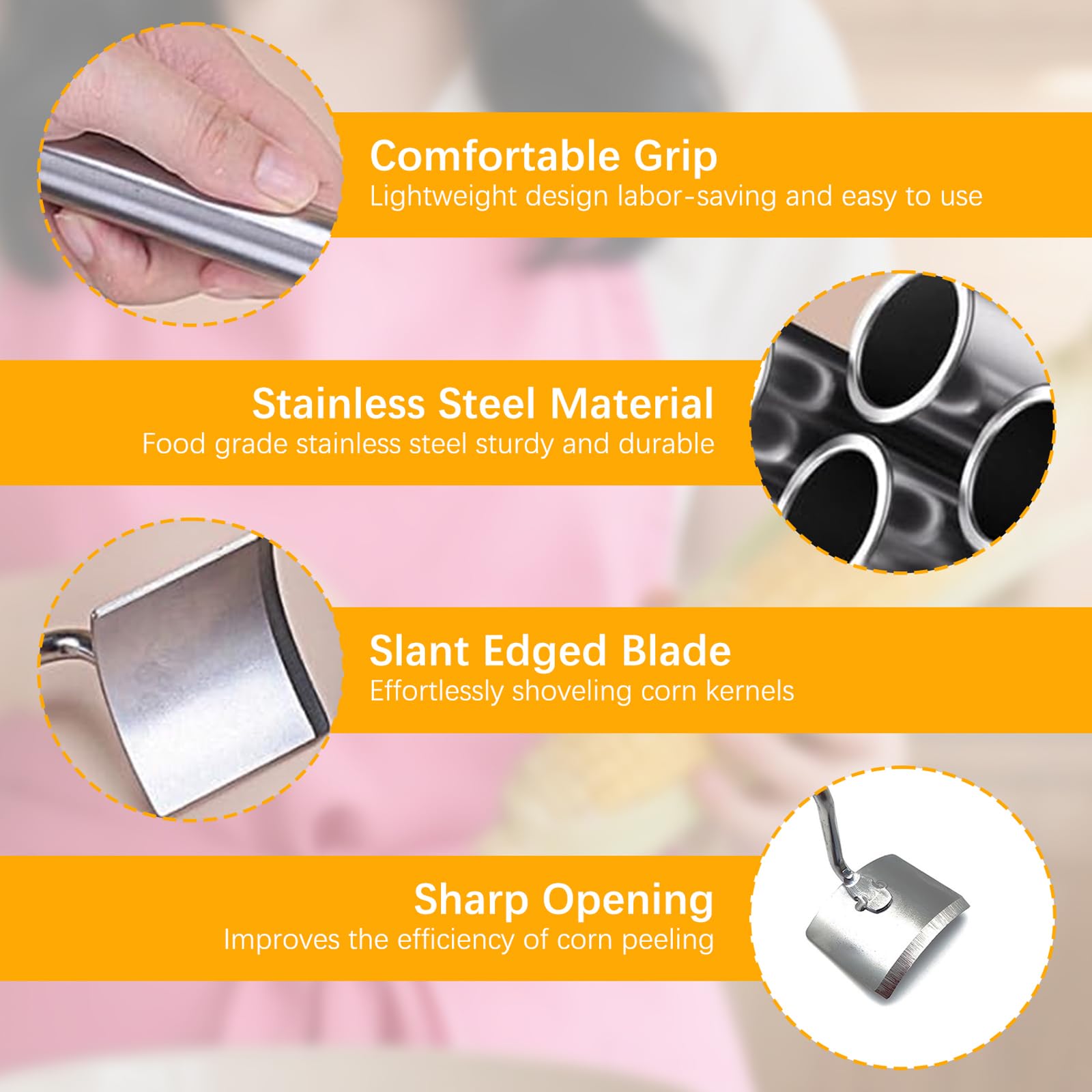 Stainless Steel Corn Peeler, Corn Cob Stripper, Long Handle Stainless Steel Corn Stripping Tool, Corn on the Cob Remover, Easy Clean Corn Cob Peeler for Home Kitchen and Outdoor Dining (2pc)