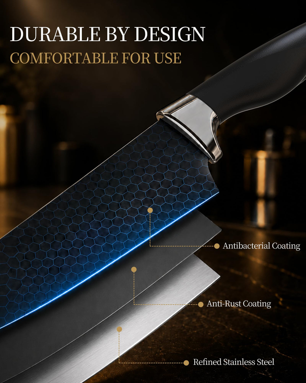 Amorston Knife Set 15 Piece Kitchen Knife Set with Block