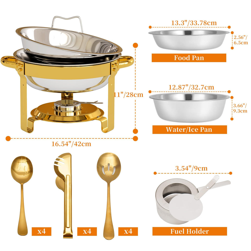 EffiQ-Rate 5QT Round Chafing Dishes for Buffet, Gold, 4 Pack