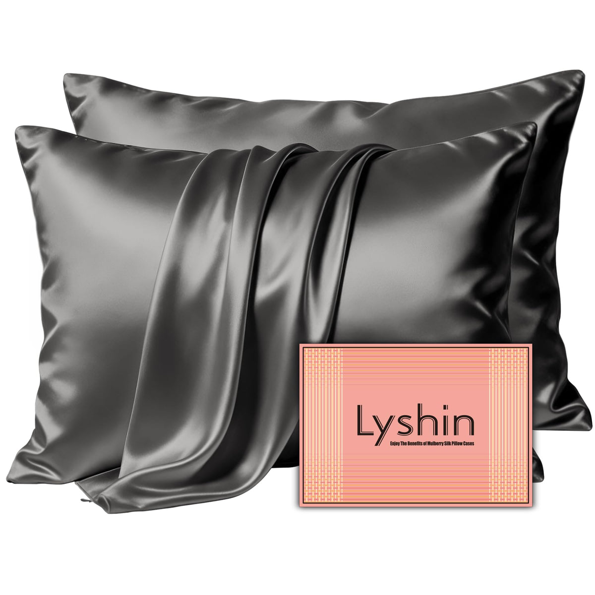 LYSHIN Silk Pillow Cases 2 Pack King Size with Zipper, Champagne