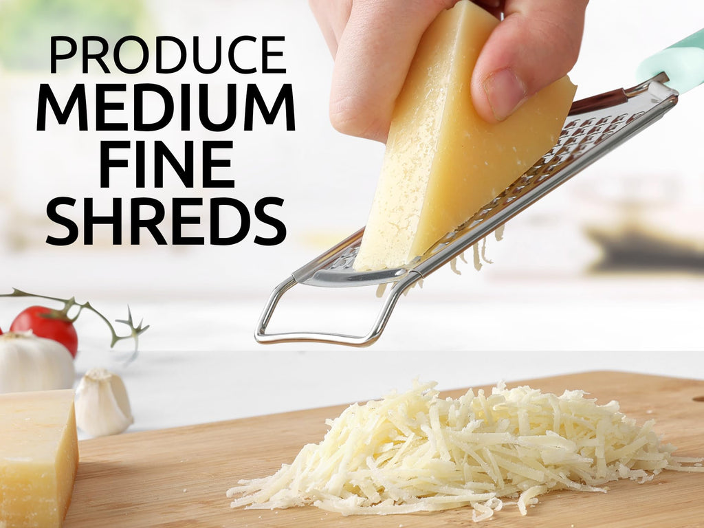 Zulay Kitchen Professional Cheese Grater Stainless Steel - Durable Rust-Proof Metal Lemon Zester Grater With Handle - Flat Handheld Grater For Cheese, Chocolate, Spices, And More - Mint