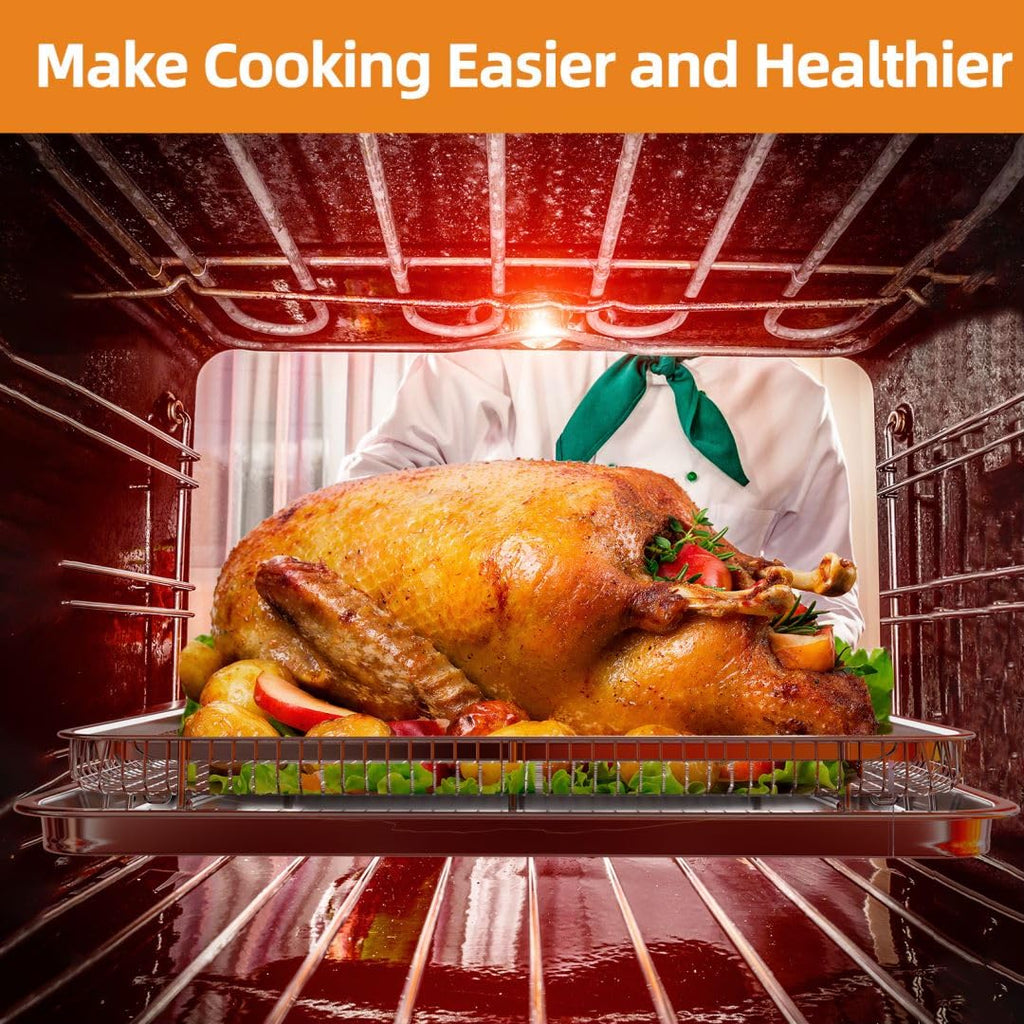 Air Fryer Basket for Oven, Extra Large Oven Air Fryer Basket and Tray Set