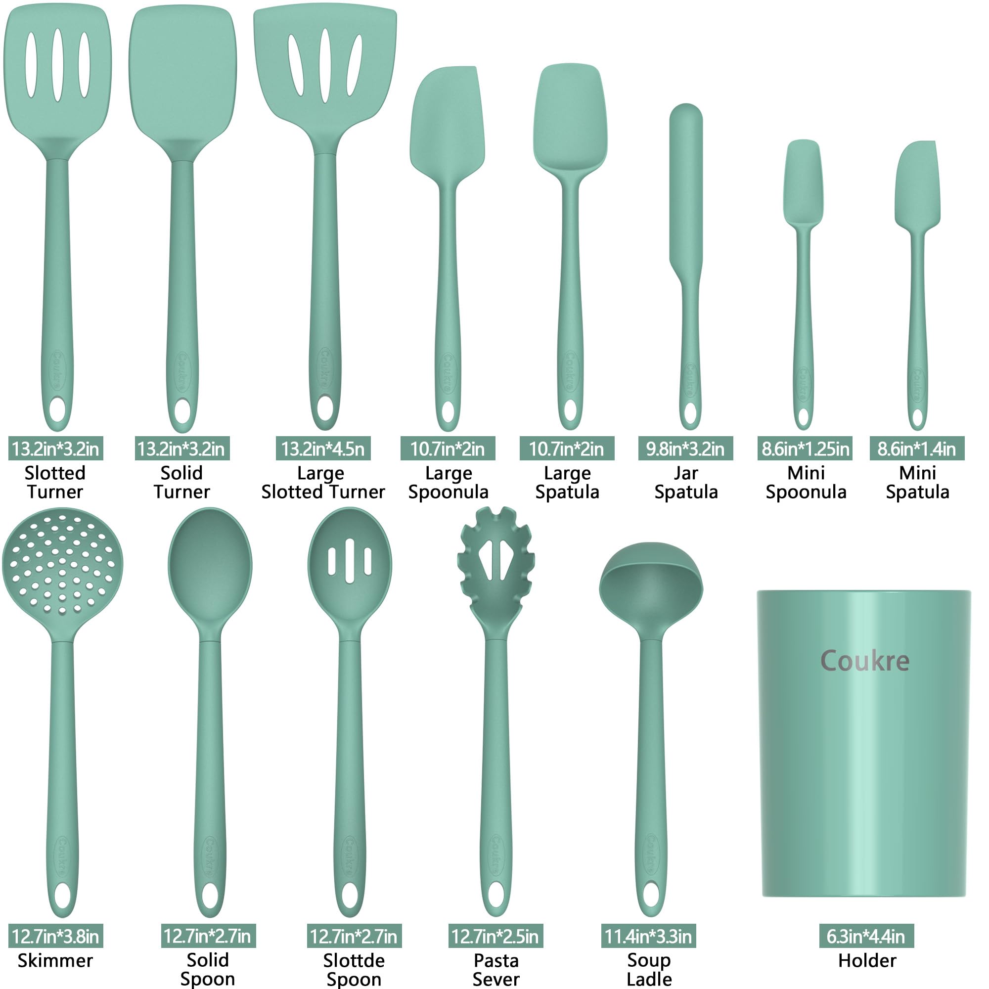 Coukre Silicone Kitchen Cooking Utensils Set, Heat Resistant, 14-Piece