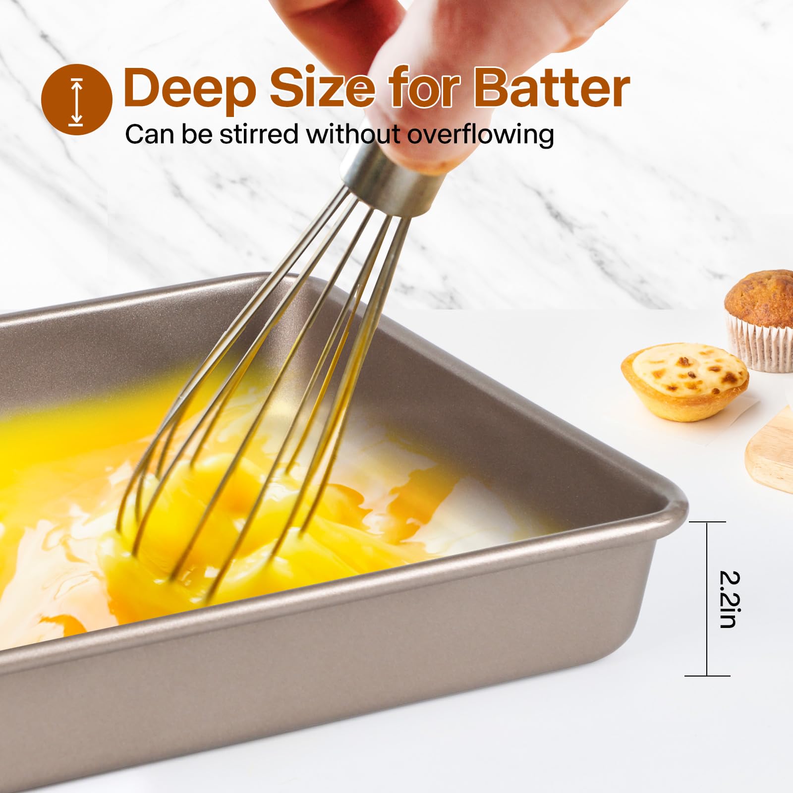 Barlket Rectangle Cake Pan, 9x11 Baking Pan Nonstick, Golden, Easy Release