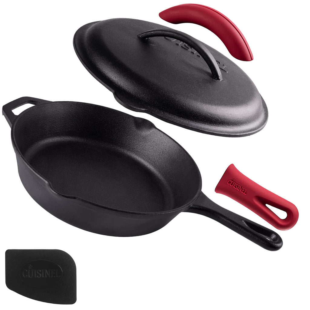 Cuisinel 12‑Inch Cast Iron Skillet – Pre‑Seasoned Frying Pan with Assist Handle & Silicone Handle Holder – Oven, Stovetop, Grill & Campfire Safe Cookware – PFAS & PFOA‑Free