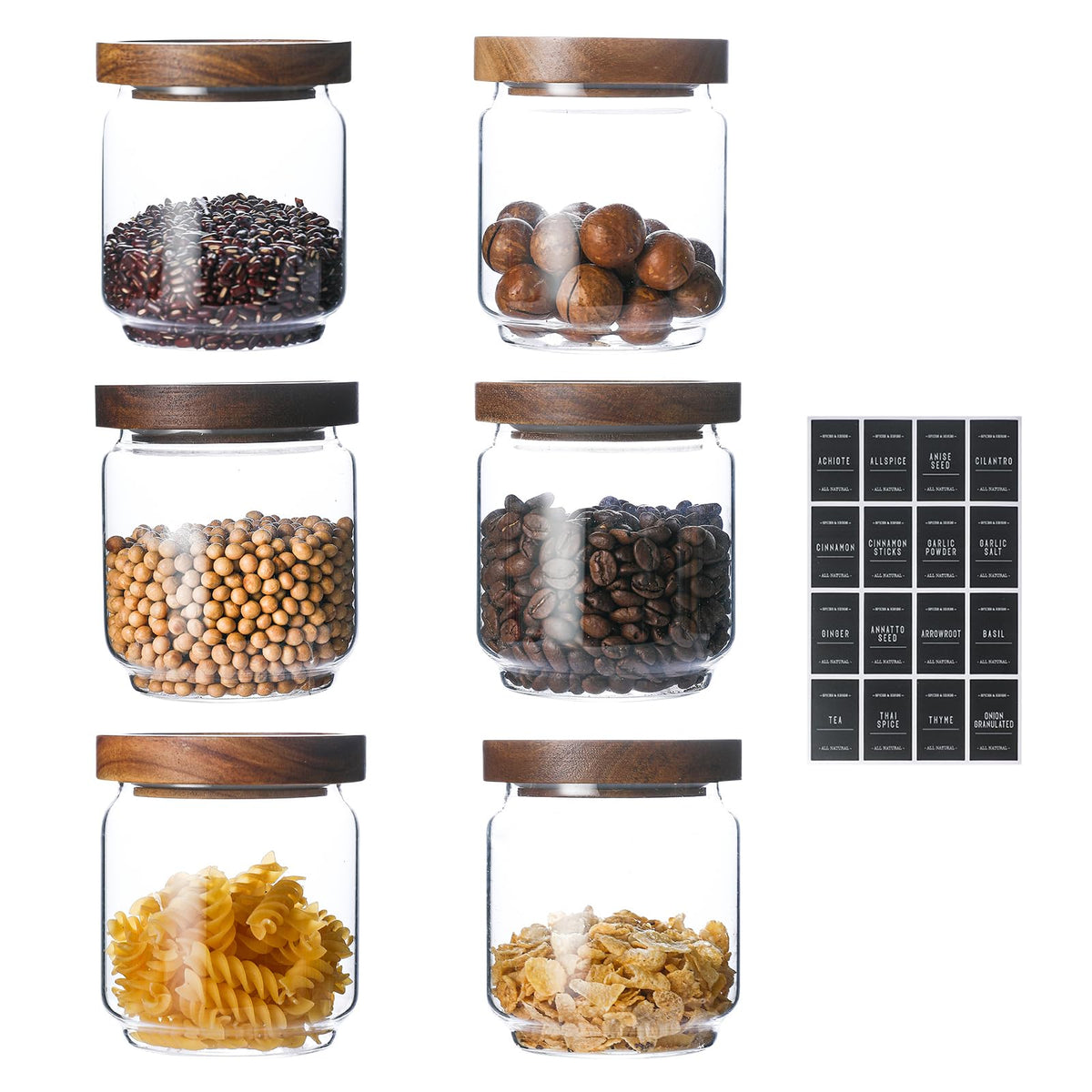 Homtop 15 OZ Glass Jars with Airtight Acacia Wood Lids, 4 PCS
