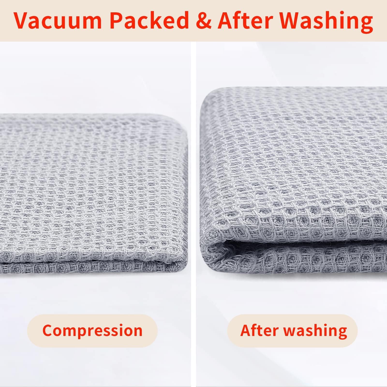 Homaxy 100% Cotton Waffle Weave Kitchen Dish Towels, Ultra Soft Absorbent Quick Drying Cleaning Towel, 13 x 28 Inches, 12-Pack, Light Gray