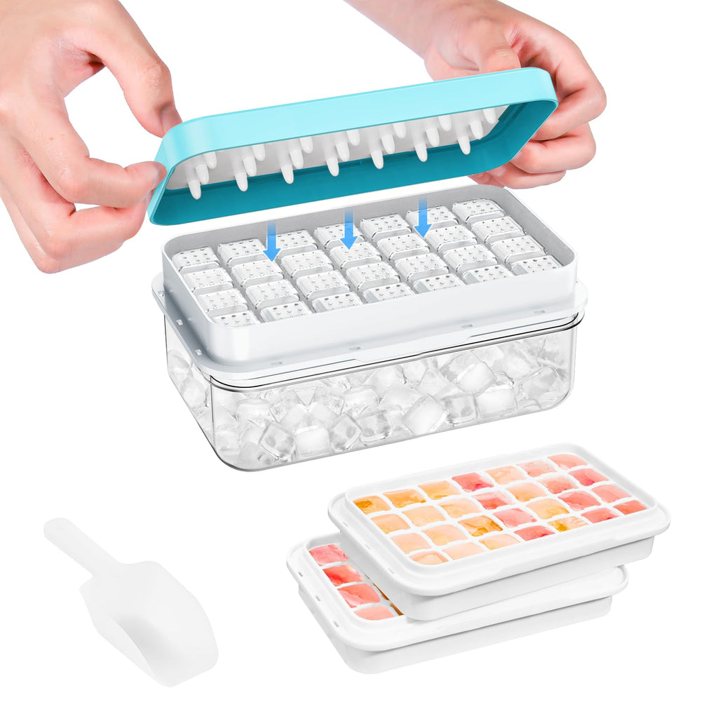 PHINOX Ice Cube Tray with Lid and Bin, Easy Release 56 Cubes for Freezer
