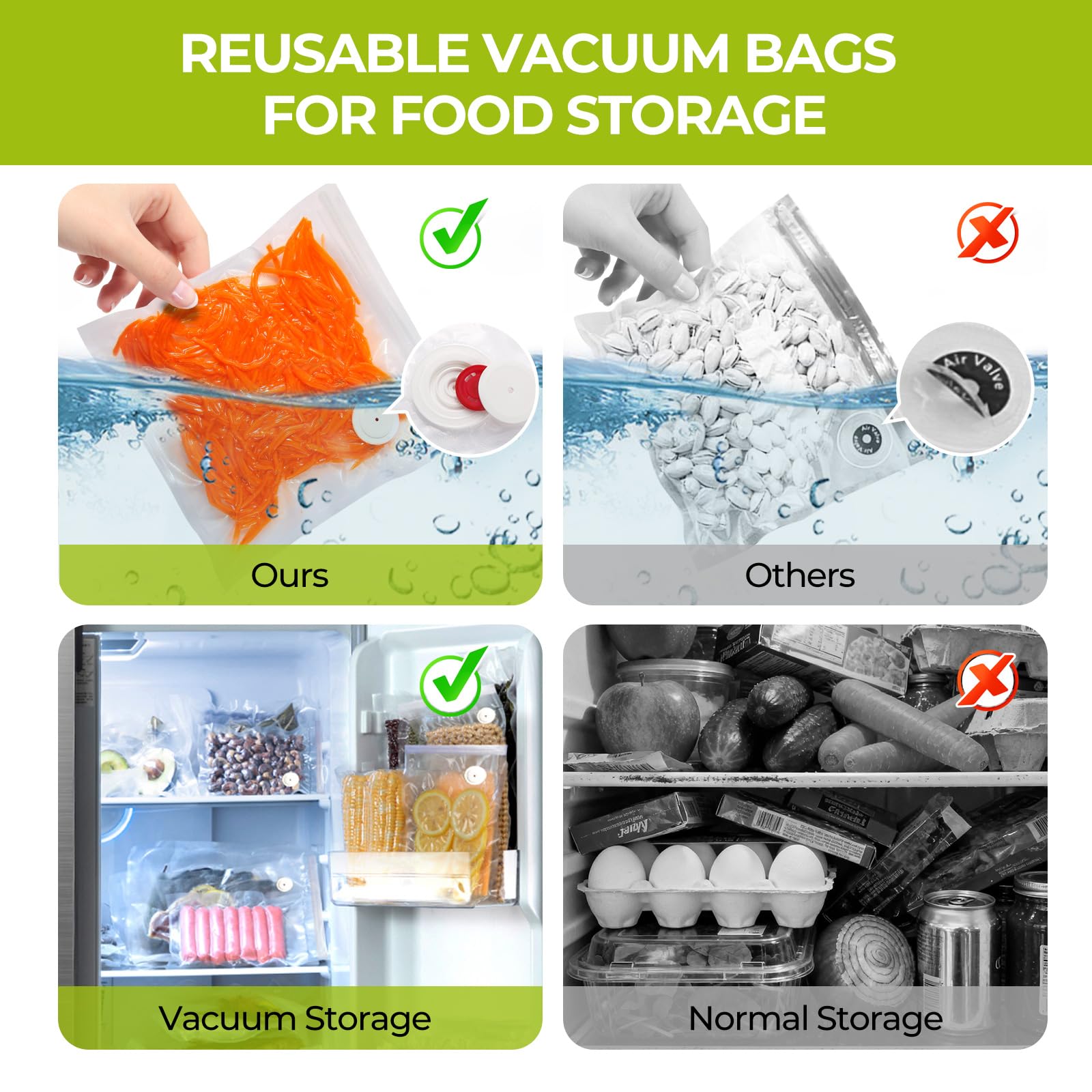 ZLTMYI Reusable Vacuum Sealer Bags for Food, 30 BPA-Free Food Storage Bags