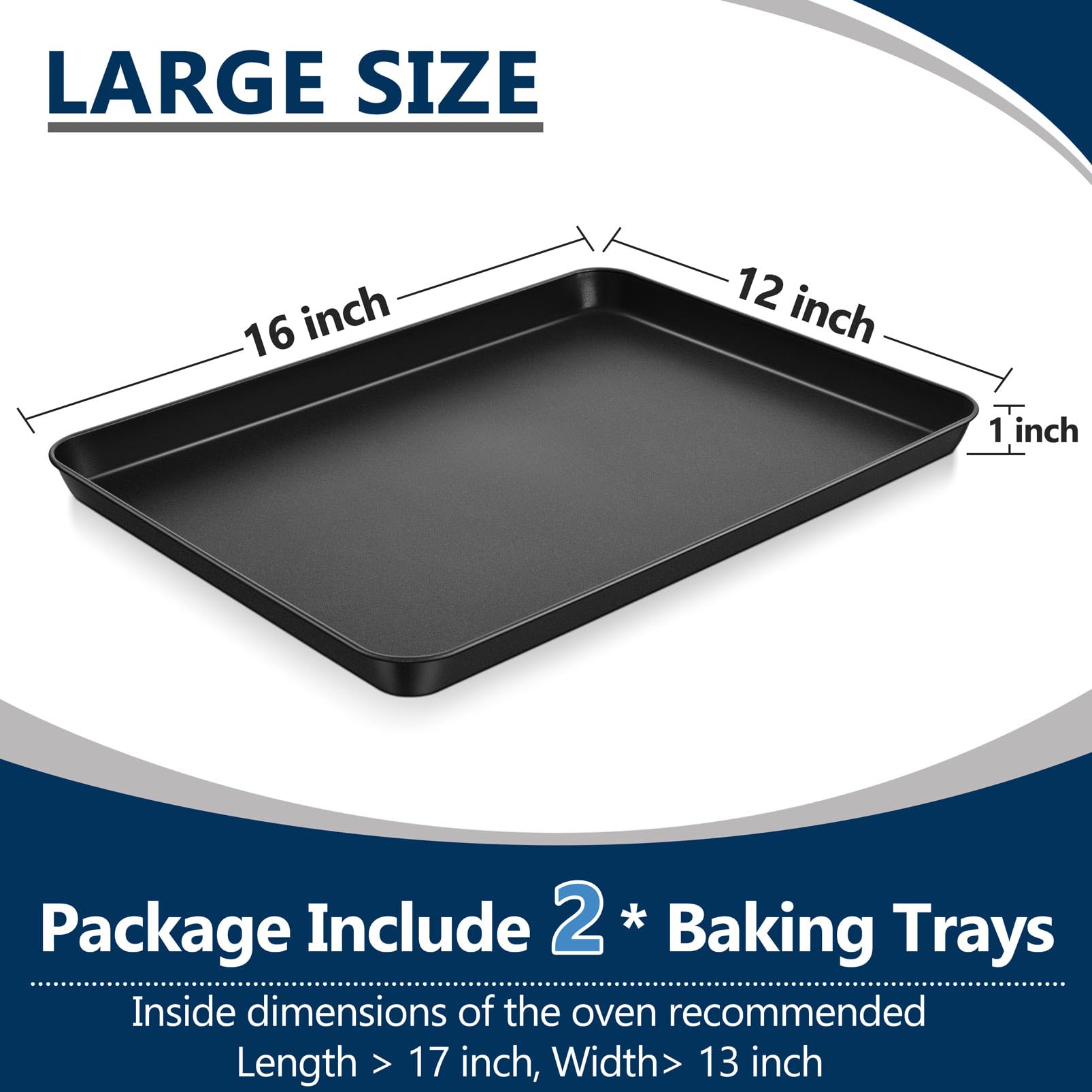 P&P CHEF Baking Cookie Sheet Pan, Carbon Steel Oven Tray, 16 Inch & 2PCS