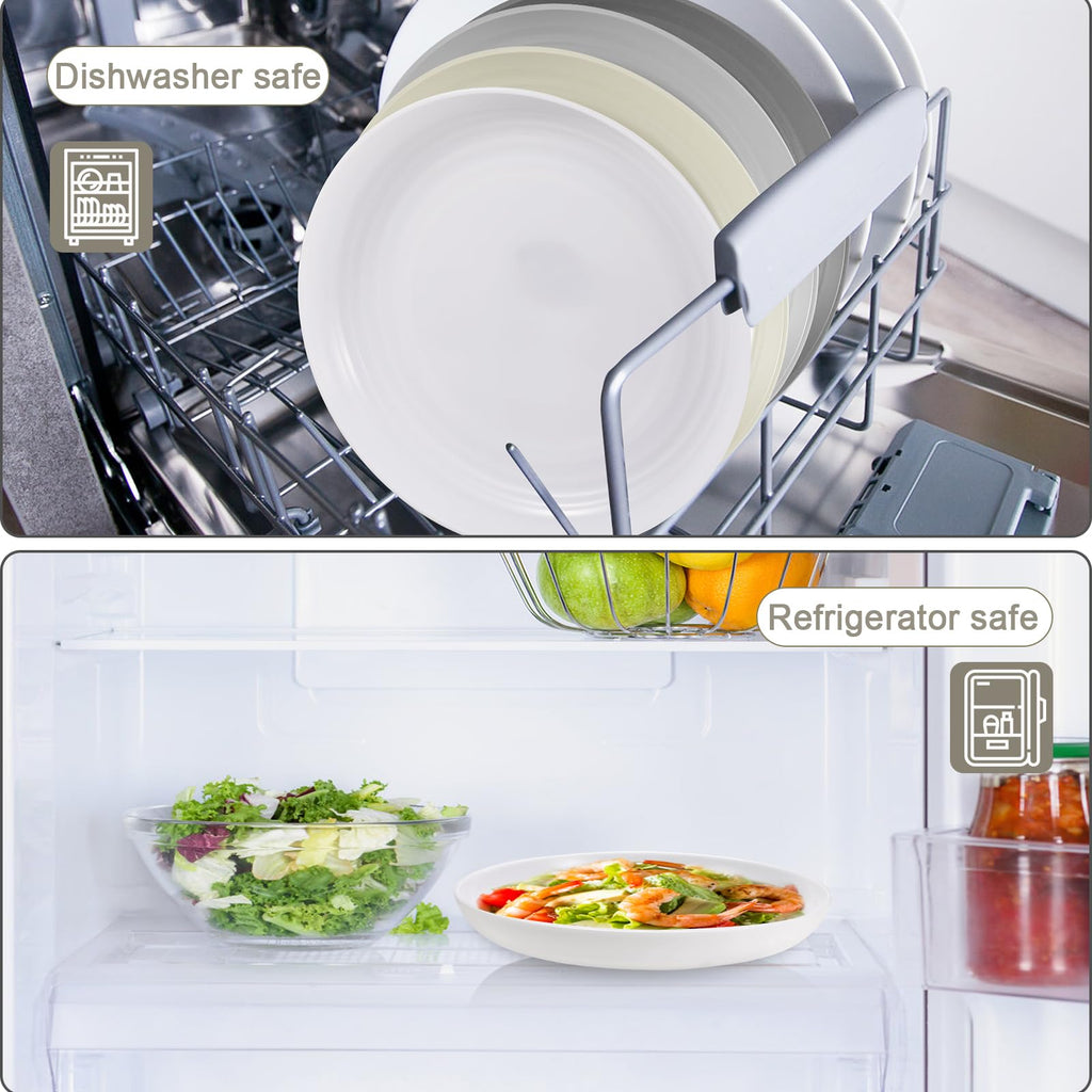 HEYCOME 12 Pcs Unbreakable Deep Dinner Plates Set, 10 inch Reusable Plastic Wheat Straw Plates, Microwave and Dishwasher Safe Plate for Kitchen, Lightweight Plate for Dessert, BPA Free, White