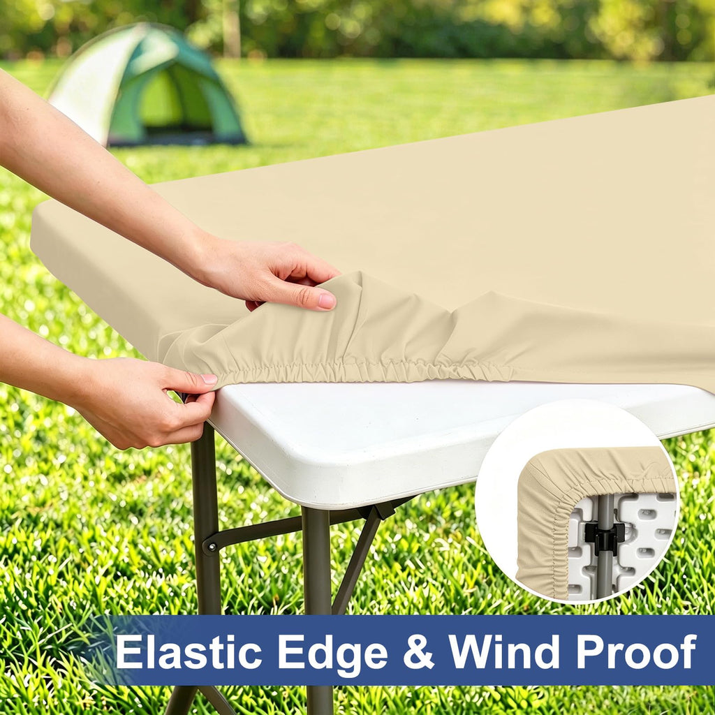homing Rectangle Table Cloth Cover, Water-Resistant Polyester Elastic Fitted Tablecloth, Fits for 5 Foot Folding Tables, Washable Table Protector for Picnic, Camping, Outdoor (Champagne, 30" x 60")