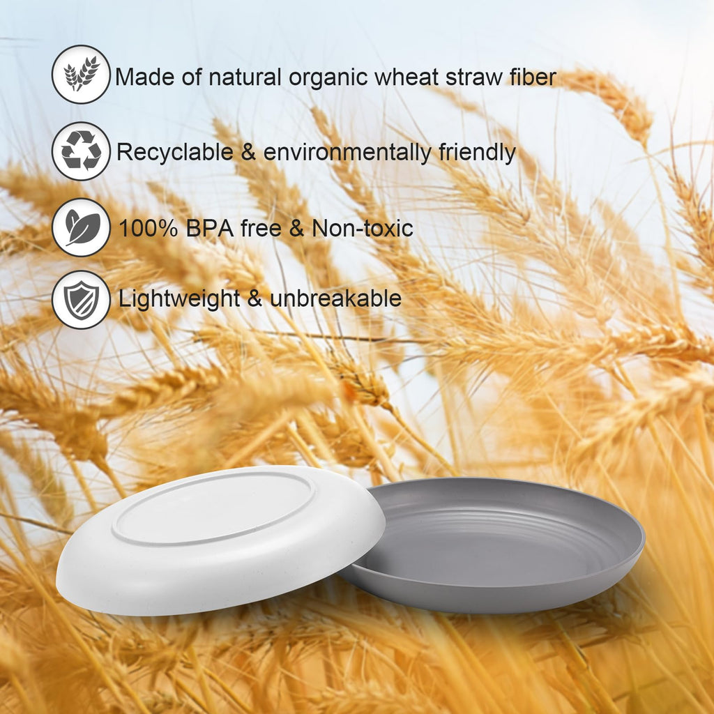 HEYCOME 12 Pcs Unbreakable Deep Dinner Plates Set, 9 inch Reusable Plastic Wheat Straw Plates, Microwave and Dishwasher Safe Plate for Kitchen, Lightweight Plate for Dessert, BPA Free, Dark Gray