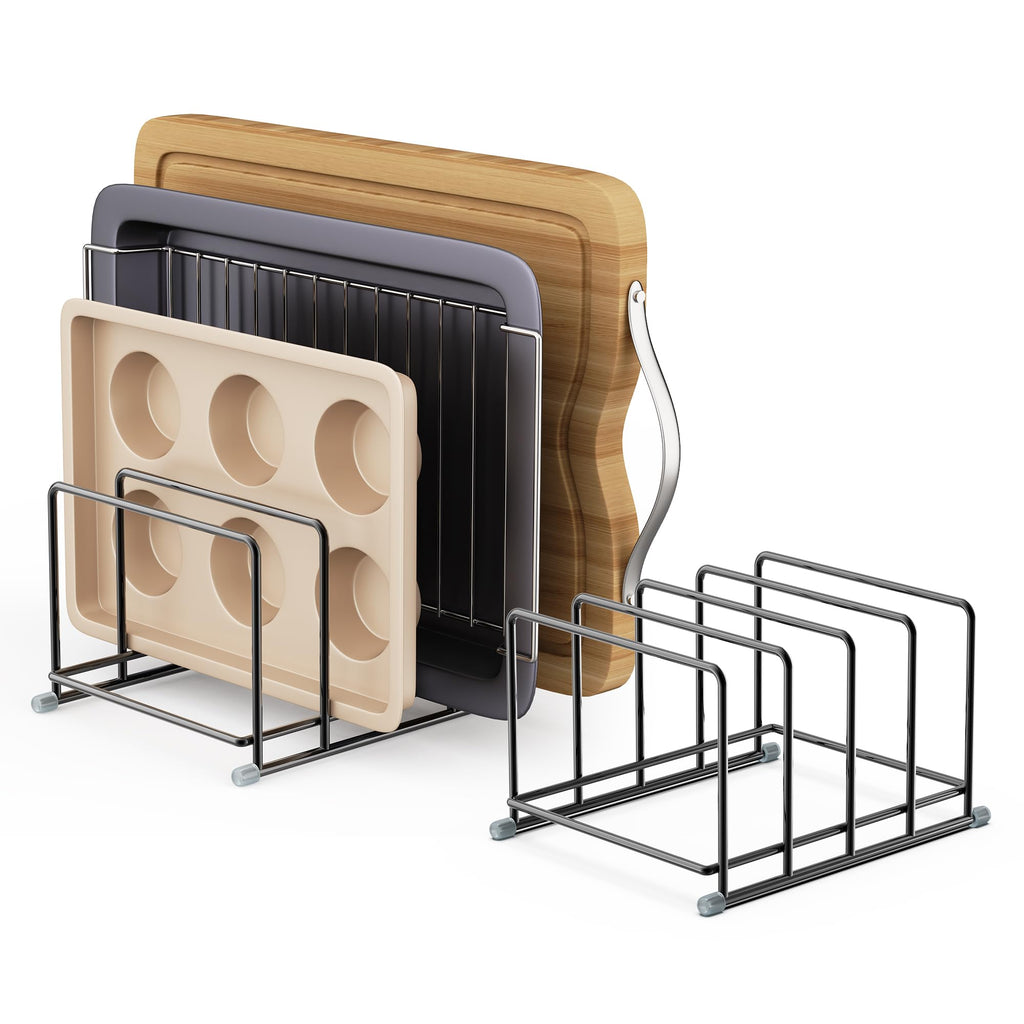 PLUVON Cutting Board Organizer-1.6in Wide Kitchen Cutting Board Holder Stand for Pan,Baking Sheets,Cookie Sheets with 4 Slots,Baking Sheet Oragnizer(2PC-Medium)