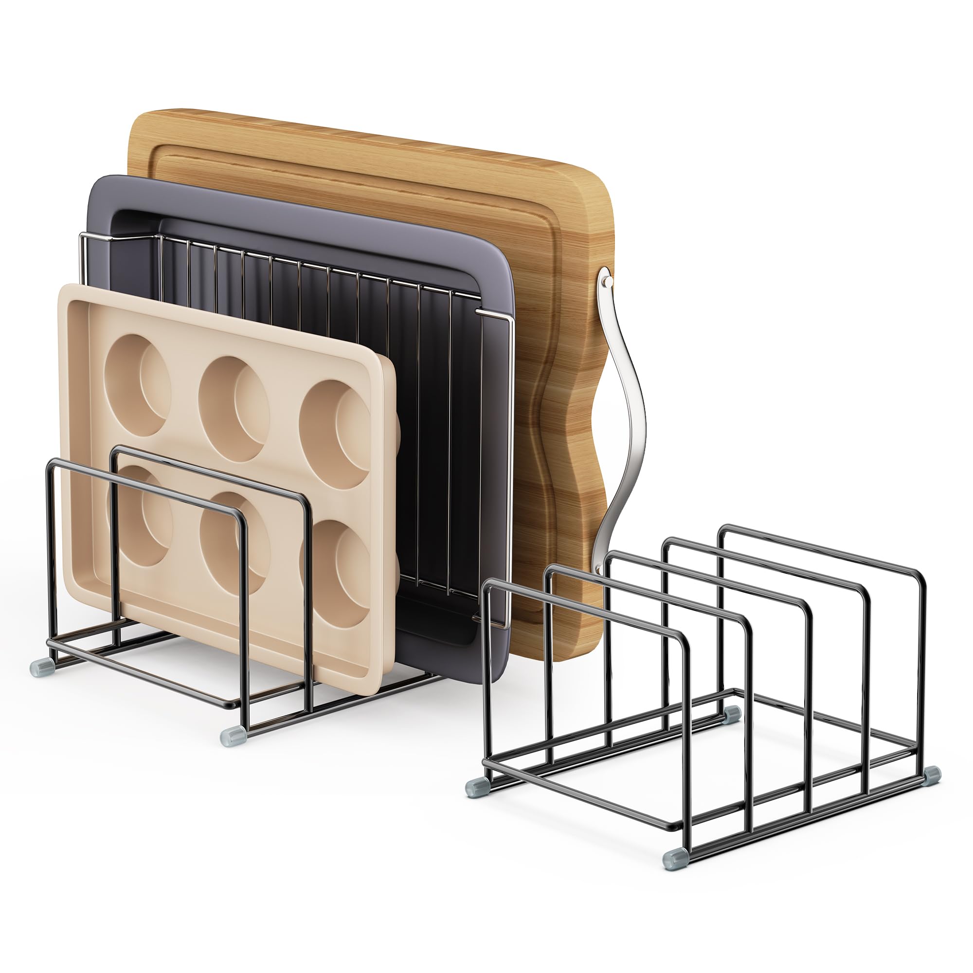 PLUVON Cutting Board Organizer-1.6in Wide Kitchen Cutting Board Holder Stand for Pan,Baking Sheets,Cookie Sheets with 4 Slots,Baking Sheet Oragnizer(2PC-Medium)