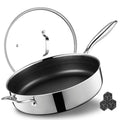 SAKAMOSH 5.6 Qt Hybrid Nonstick Deep Sauté Pan & Lid, 12" Stainless Steel