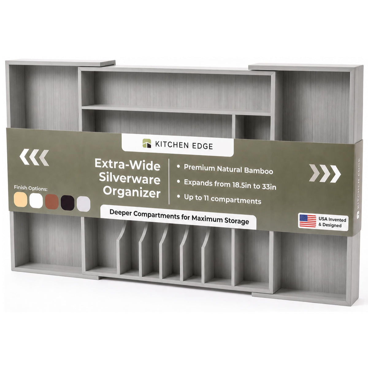 KitchenEdge Silverware & Utensil Drawer Organizer, 14.5-25 in, Acacia
