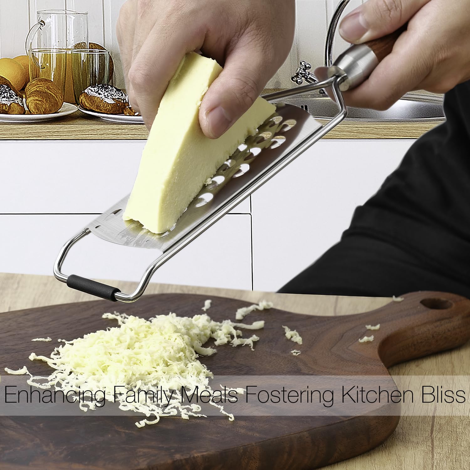 KULUNER Professional-Grade Lemon Zester with Ultra-Coarse Blades, Heavy-Duty Cheese/Vegetable Grater, Solid Wood Handle Design - Rust-Resistant Durable, Essential Kitchen Tool (B1)