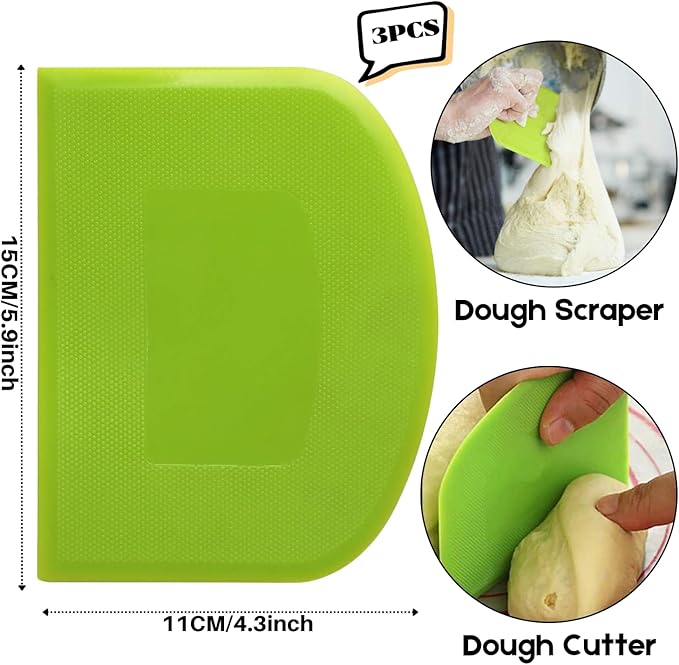 SURDOCA Dough Scraper Bench Scraper - 3P 5.9x4.3" Plastic Flexible Bowl Scraper, Sharp Edge & Angles Cake Scraper. Non-Slip Bakeware Decorating Tools Sculpting & Modeling Tools - Yellow+Pink+Yellow