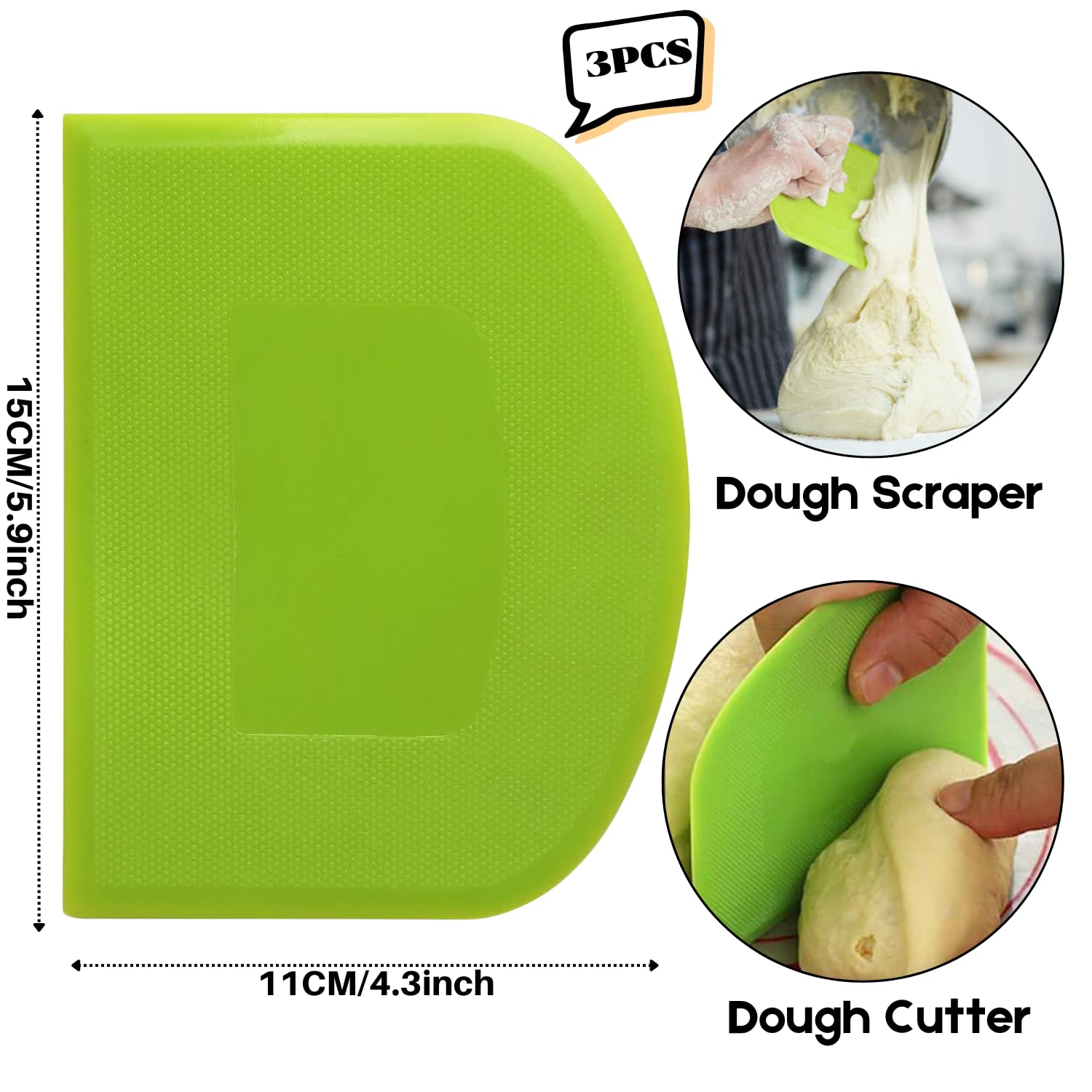 SURDOCA Dough Bench Scraper - 3P 5.9x4.3" Plastic Flexible Bowl Scraper, Sharp Edge & Angles Cake Scraper. Non-Slip Bakeware Decorating Tools Sculpting & Modeling Tools - White+Pink+White