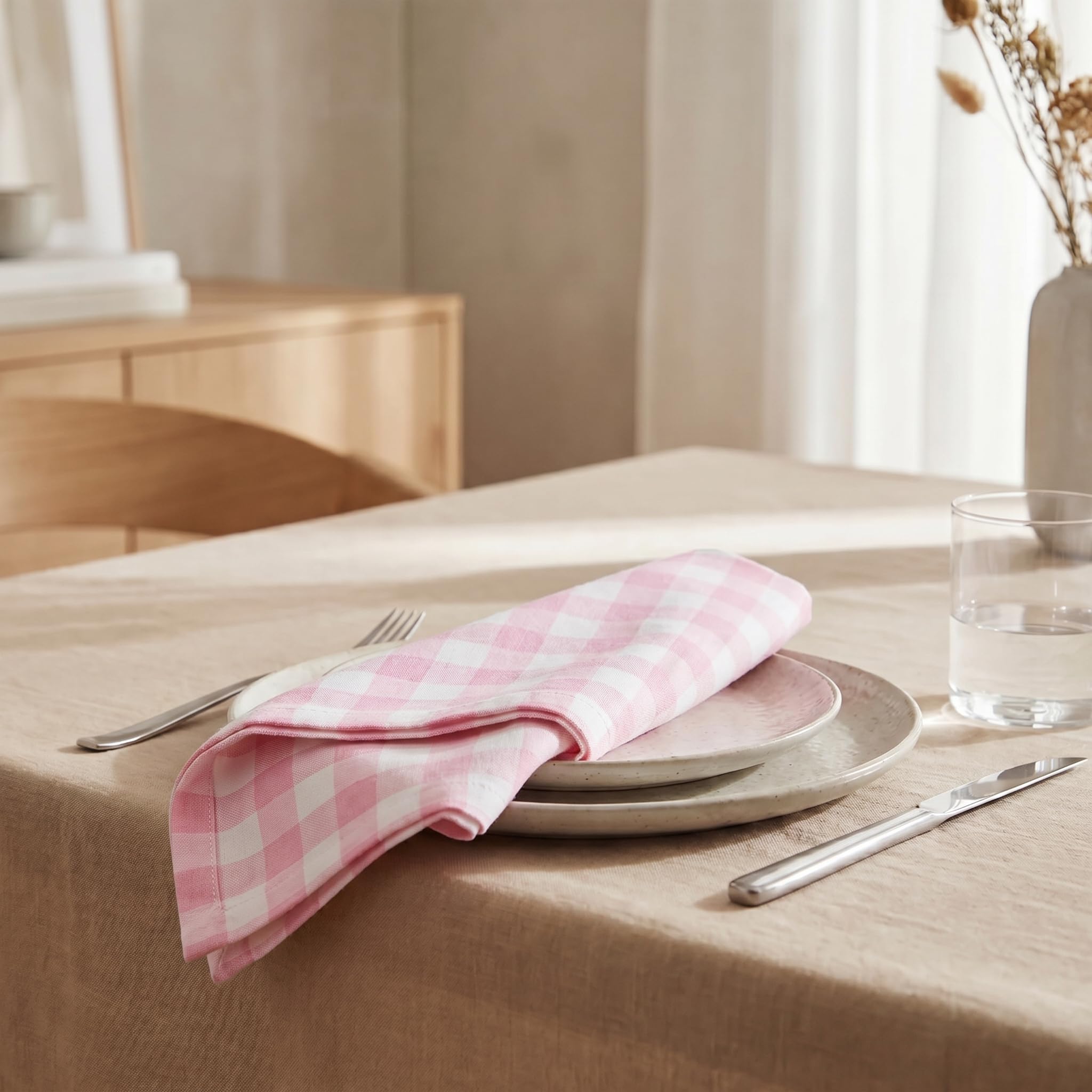 Urban Villa Cloth Napkins 100% Cotton Dinner Napkins Set of 12(20"x20") Highly Absorbent Washable Durable Reusable Napkins Ideal for Hotel Collection Lunch Restaurant Farmhouse Parties - Pink White