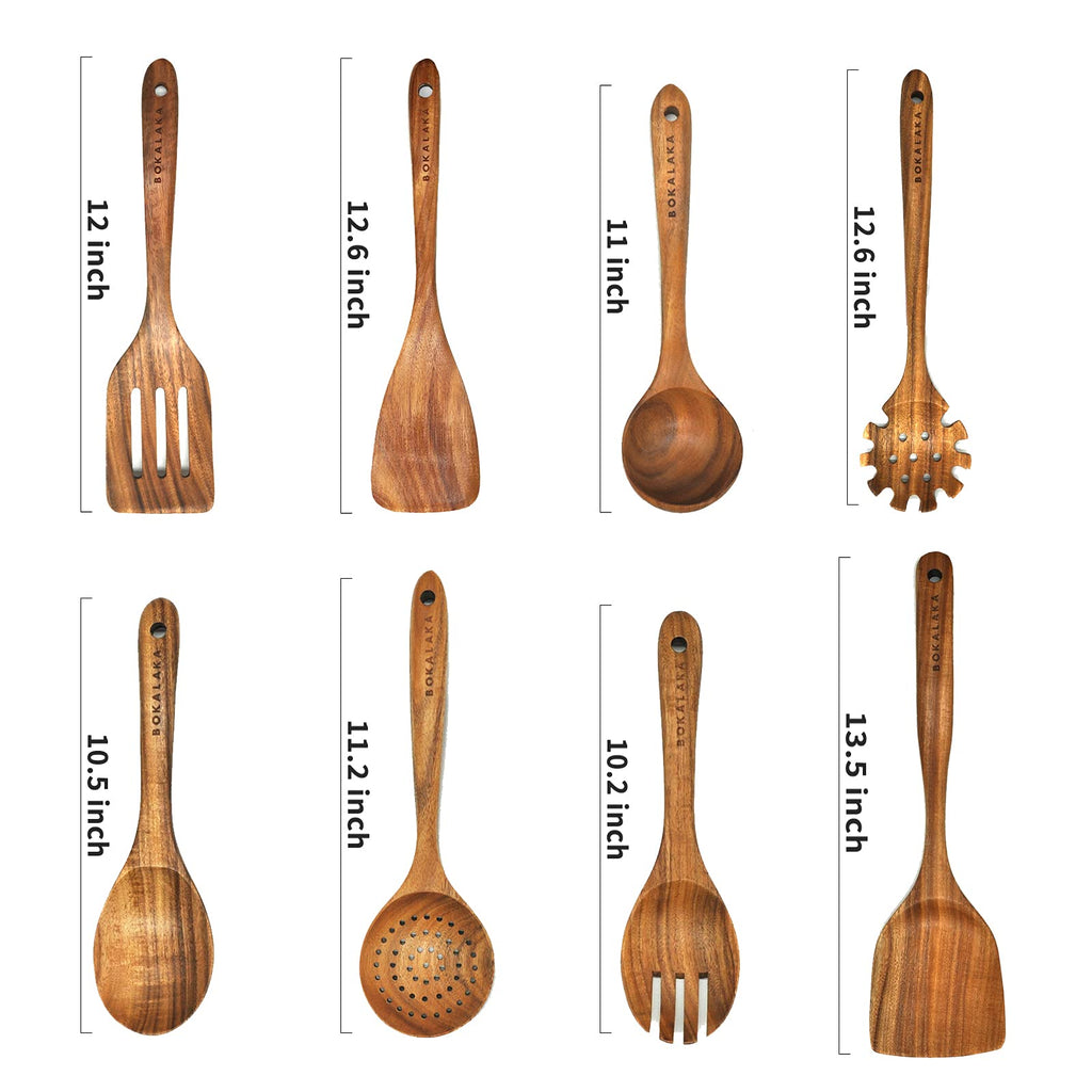 Teak Wooden Spoons for Cooking - 8Pcs Kitchen Utensils Set With Spatulas