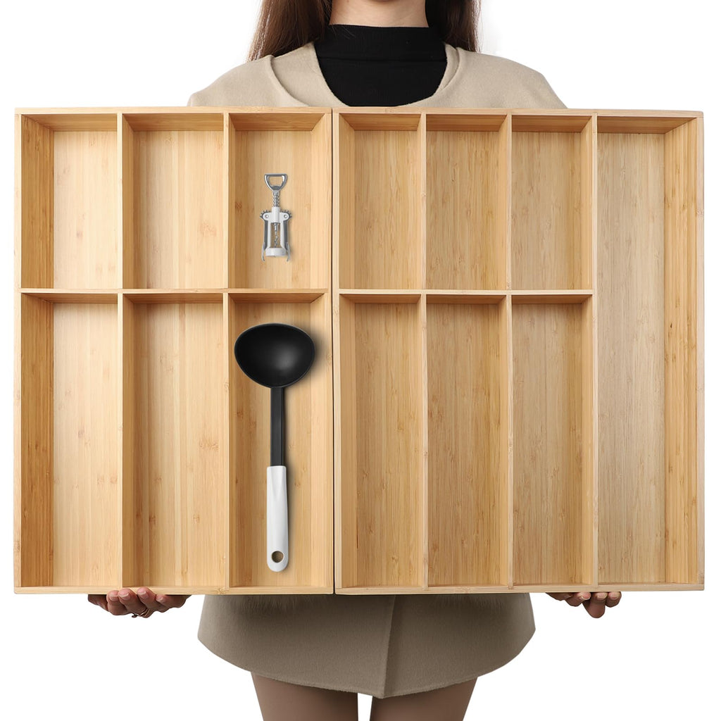 BAMOTTO CRAFTBAMBOO Expandable Bamboo Drawer Organizer for Kitchen, 8 Slot