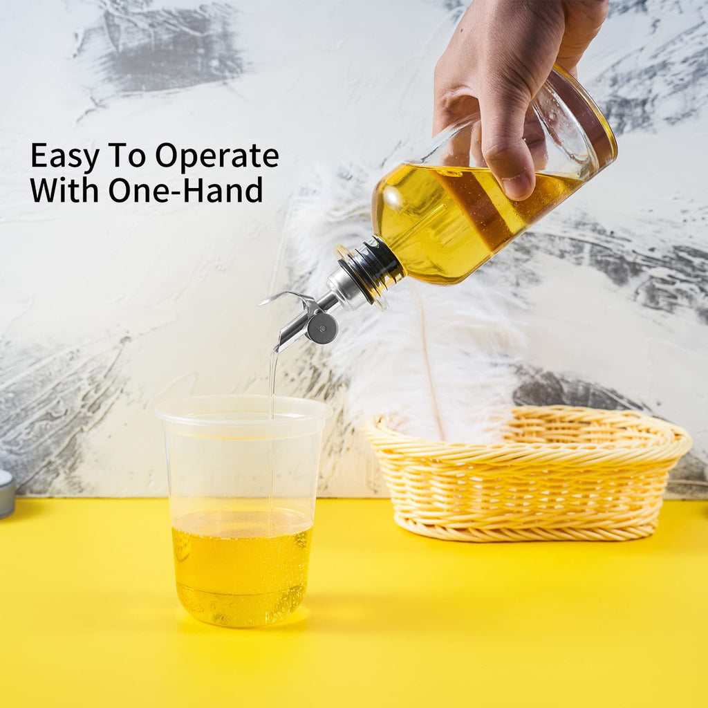 Lubise 4 Pcs Olive Oil Dispenser Bottle Spout, Speed Liquor Pour Spout with Flip Top, Stainless Steel Auto Pour Spouts for Liquor Bottles, Oil Bottles, Vinegar, Syrup and Other Liquid Bottles