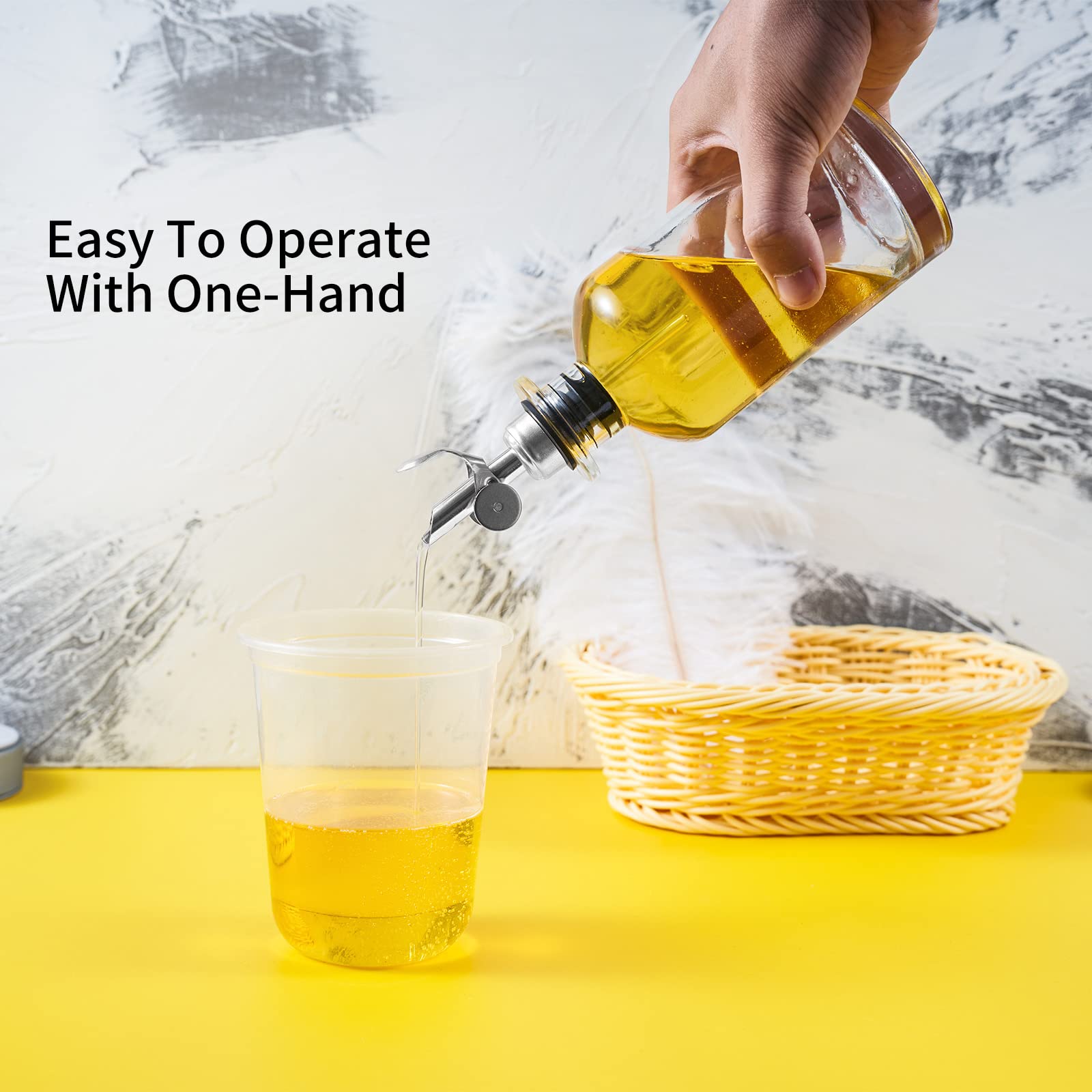Lubise 4 Pcs Olive Oil Dispenser Bottle Spout, Speed Liquor Pour Spout with Flip Top, Stainless Steel Auto Pour Spouts for Liquor Bottles, Oil Bottles, Vinegar, Syrup and Other Liquid Bottles