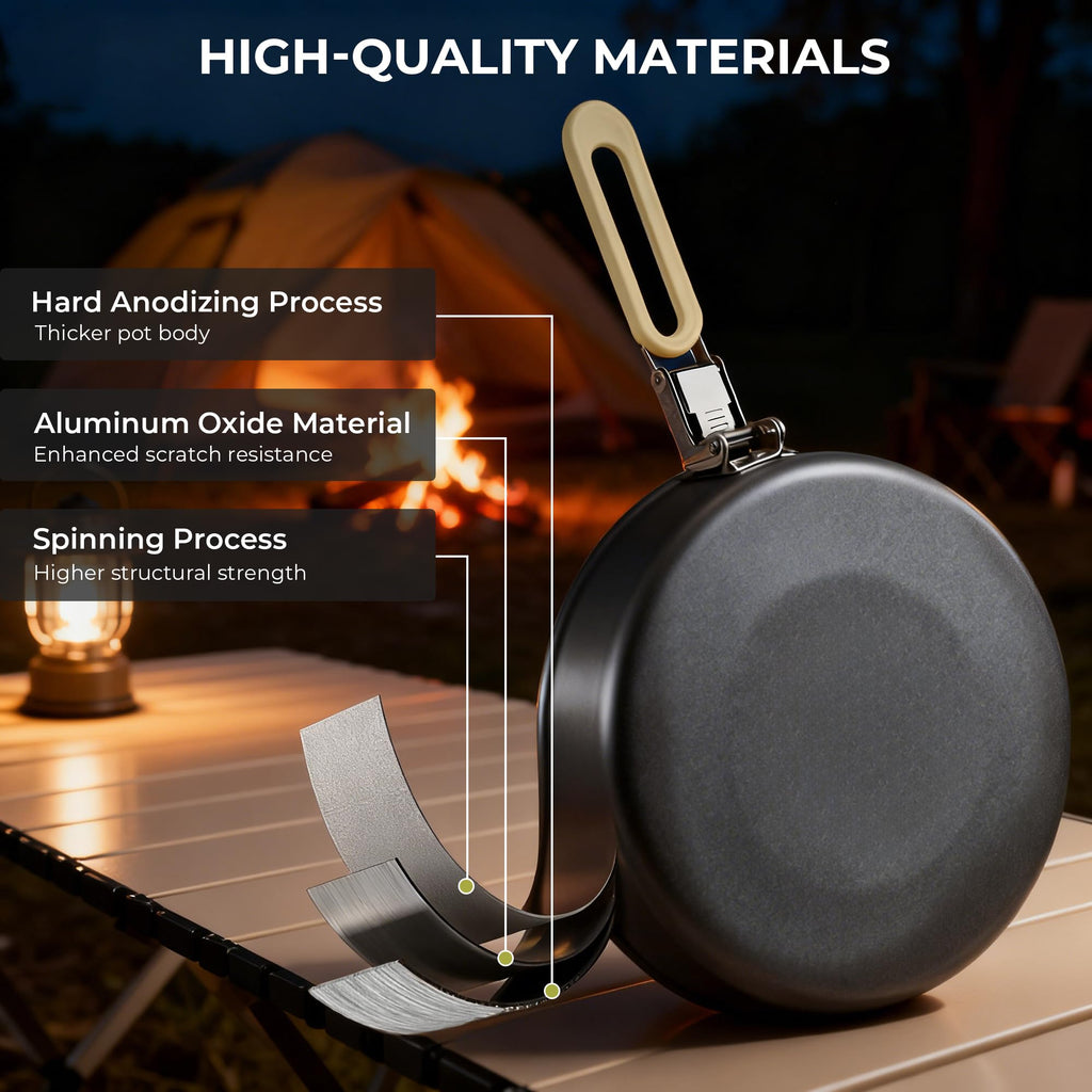 ALOCS Camping Cookware Portable Non-Stick Mess Kit with Foldable Handle