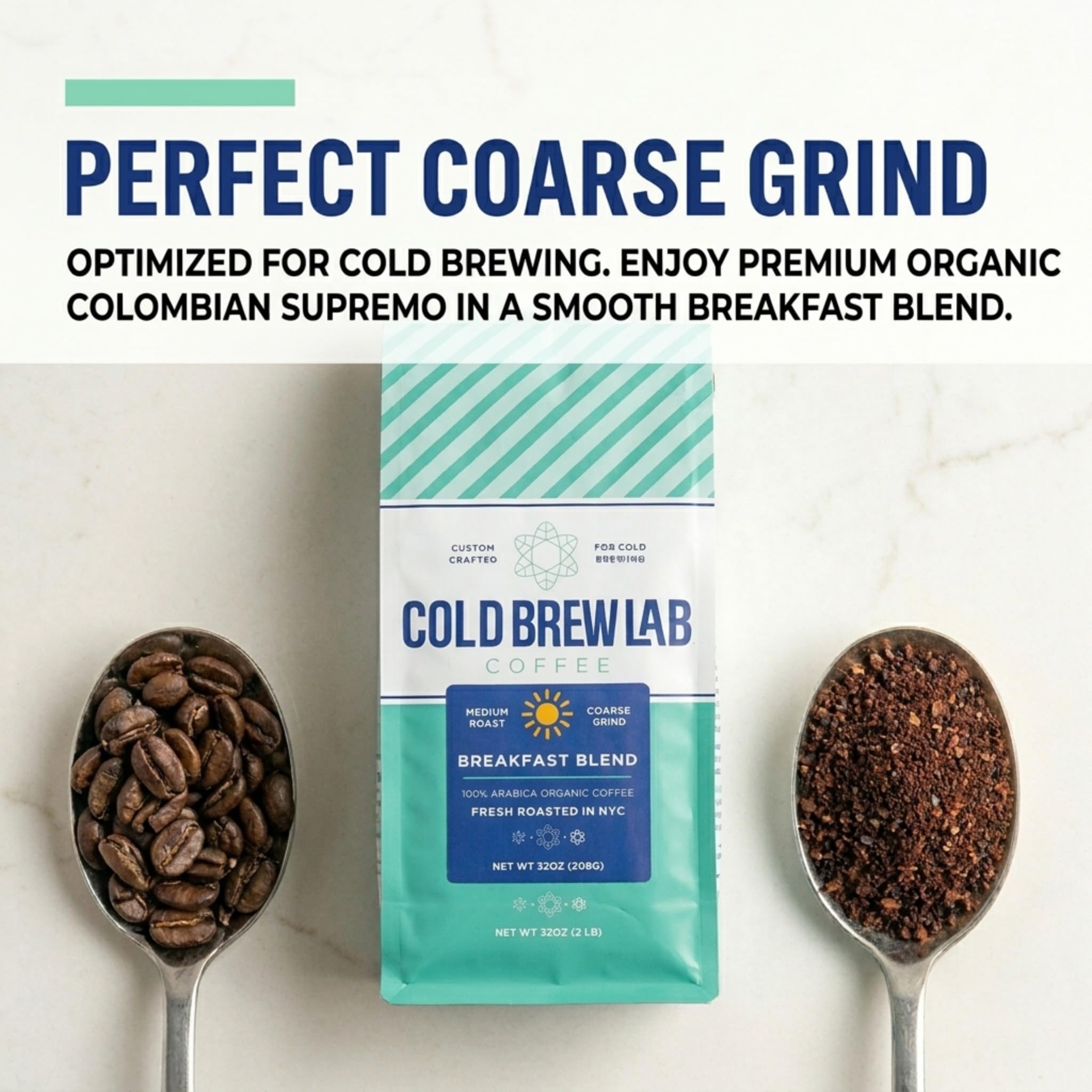 Cold Brew Organic Breakfast Blend Coffee, Coarse Ground, Medium Roast, 2 LB, for Cold Brewing & French Press
