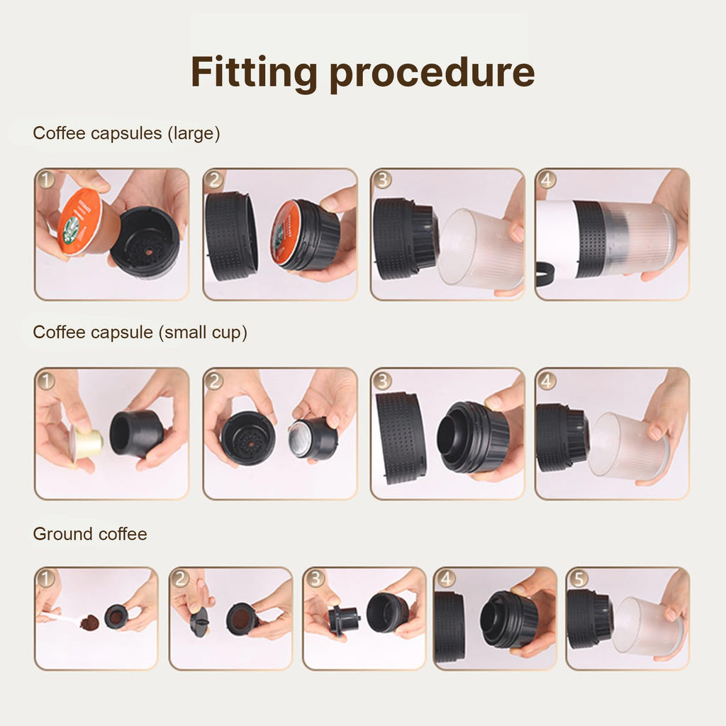 Irishom Portable Coffee Machine, 3 in 1 Cordless Electric Coffee Maker, Work with Capsule and Ground Coffee, Cold Brew and Heating Coffee Maker with 150ml Cup