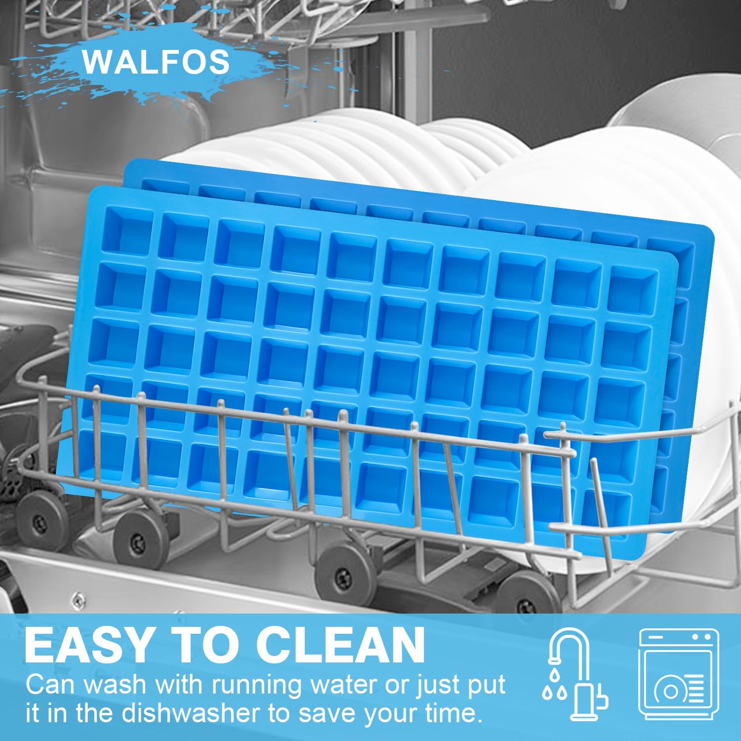 Walfos Square Silicone Molds, Silicone Dog Treat Molds for Baking and Freezing, Non-Stick Food Grade Silicone Baking Molds for Puppy Dog Treats, Chocolate, Candy, Jelly, Mini Ice Cubes, 2 Packs.