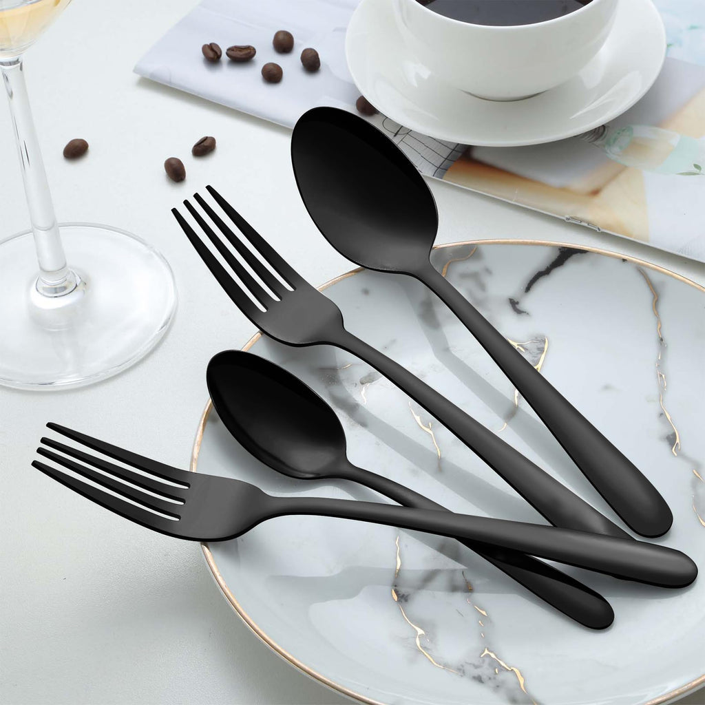 Pleafind 36 Pieces Black Teaspoons Set - 6.2 inch, Spoon Silverware, Stainless Steel Tea Spoons, Mirror Polished Small Teaspoon, Dessert Spoons for Home, Kitchen, Restaurant, Dishwasher Safe