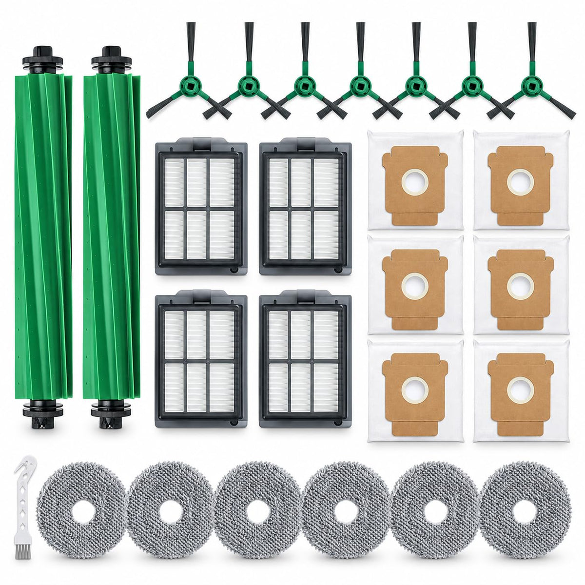 Bluevisk 22 Replacement Parts for iRobot Roomba i7 i7+ i2 i3 i3+ i4 i4+ i6 i6+ i8 i8+ J7 J7+ J9 E5 E6 E7 I,E & J Series Vacuum Cleaner,8 HEPA 8 Side Brushes 4 Rubber Roller Brush,1 Clean Brush