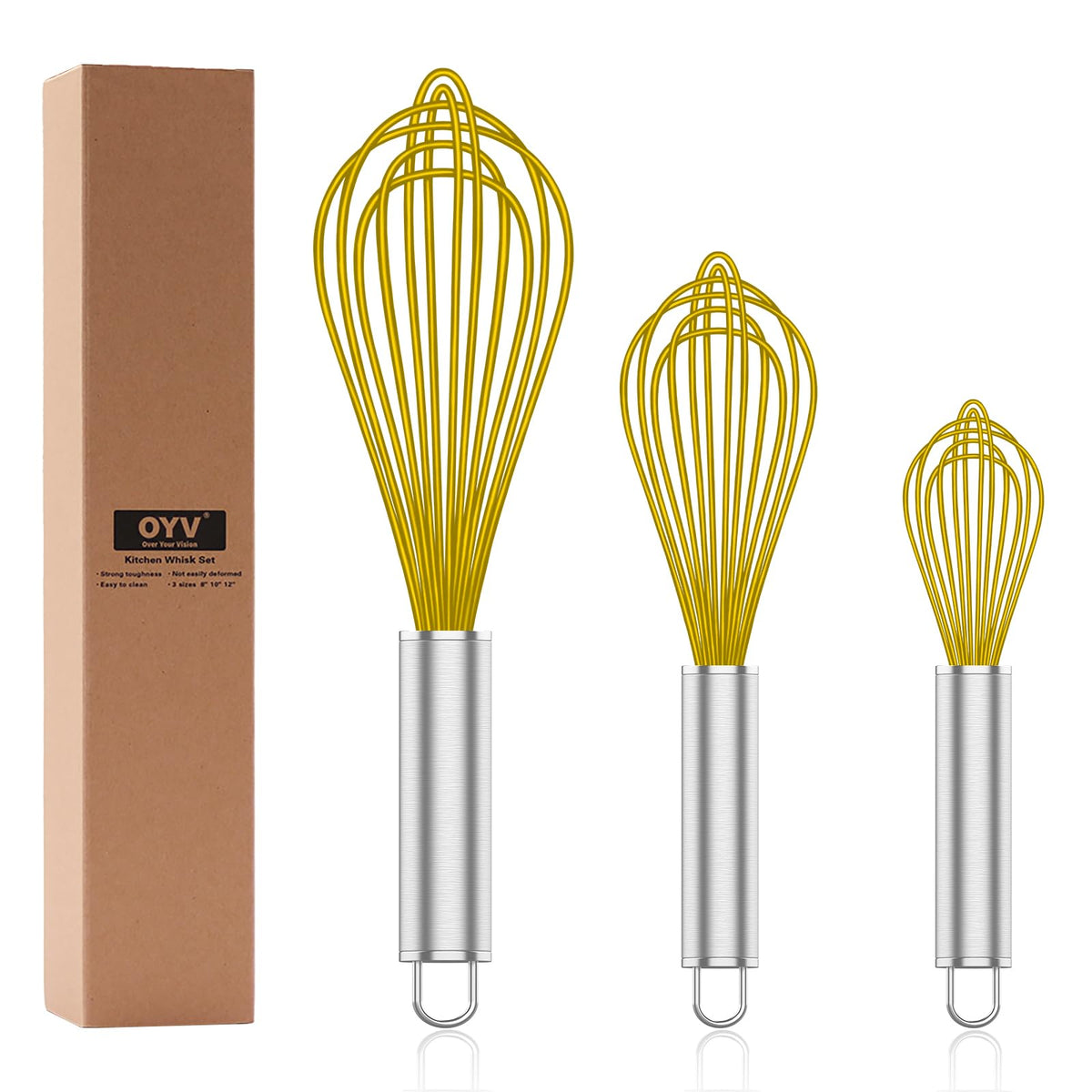 OYV White Silicone Whisk Set of 3, 8/10/12 Inch, Non-Scratch